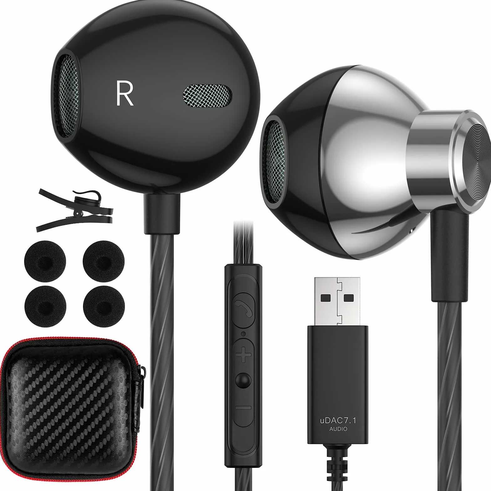 Cuffie USB per Computer,PC Gaming Cuffie con Filo Stereo HiFi Semi In Ear Auricolari PC USB con Microfono Cancellazione del Rumore Controllo del Volume per PS 4/Mac/Laptop/Chromebook/per PS 5/Windows