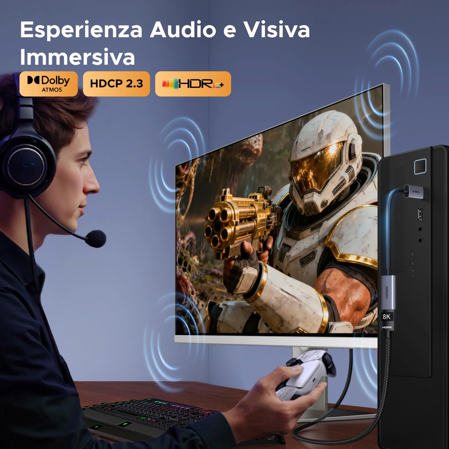 UGREEN 8K Adattatore DisplayPort a HDMI Convertitore DP Maschio a HDMI Femmina 8K 60Hz 4K 240Hz Unidirezionale Compatibile con Laptop Monitor Schede Grafiche TV Proiettori