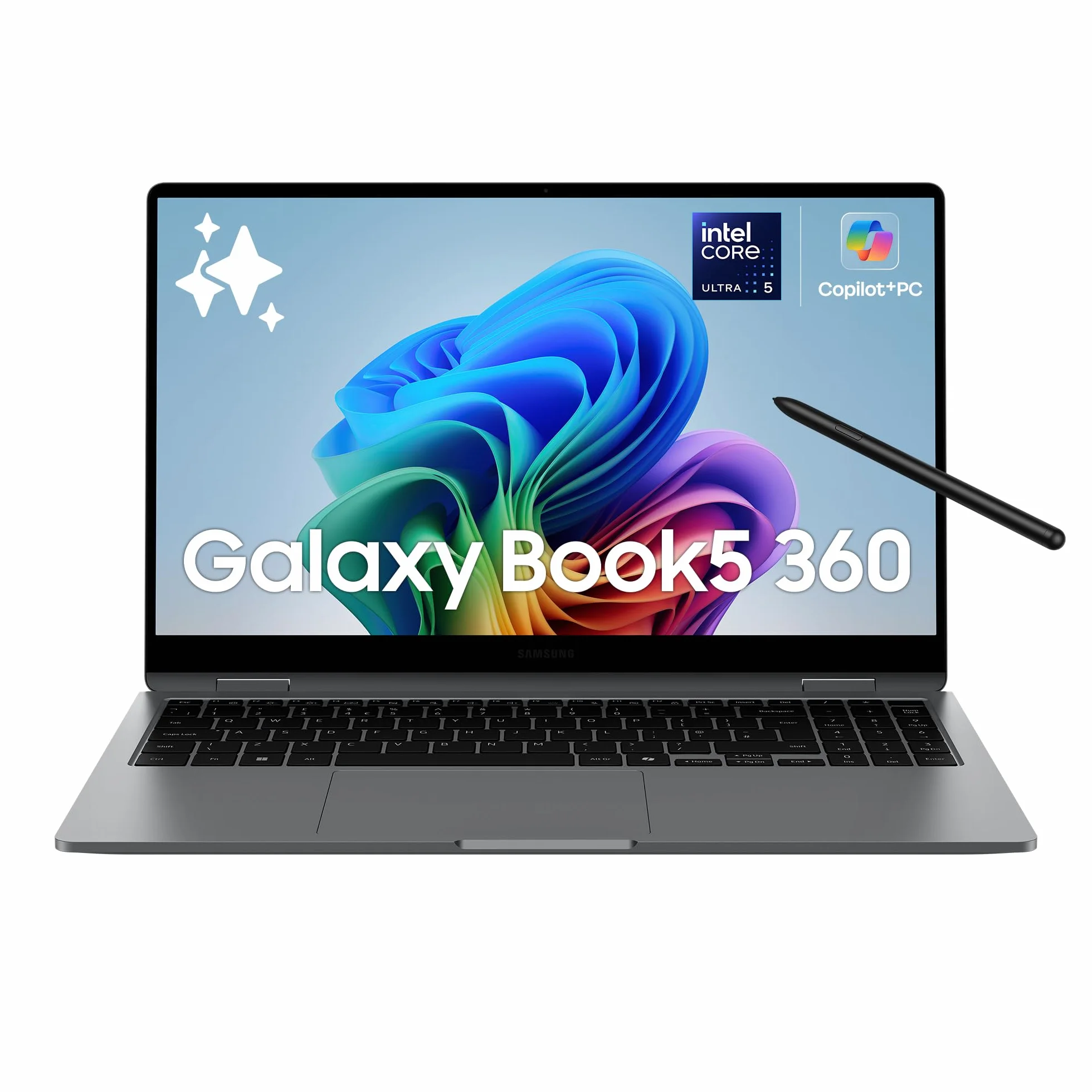 Samsung Galaxy Book5 360 15.6" AI PC Intel Core Ultra 5 Serie 2 16GB RAM 512GB SSD AMOLED TouchScreen S Pen Windows 11 Home Copilot+ PC Gray