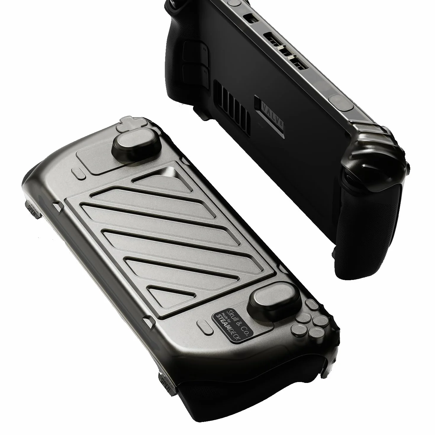 Skull & Co. Stand Grip GripCase Front Cover Bundle for Steam Deck/OLED: Protective Case with Textured Grips Full Protection with HardShell Front Cover Handheld Design- Smoky Black