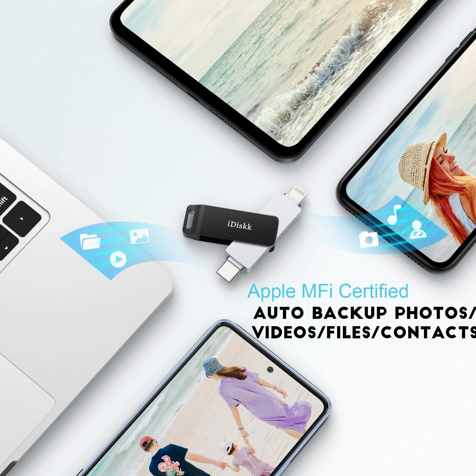 【Certificato MFi】 iDiskk 512 GB 2 in 1 tipo C a Lightning iPhone Photo Stick, memoria USB-C a iPhone, chiavetta USB iPhone funziona con telefoni USB-C, iPhone/iPad, Mac e computer