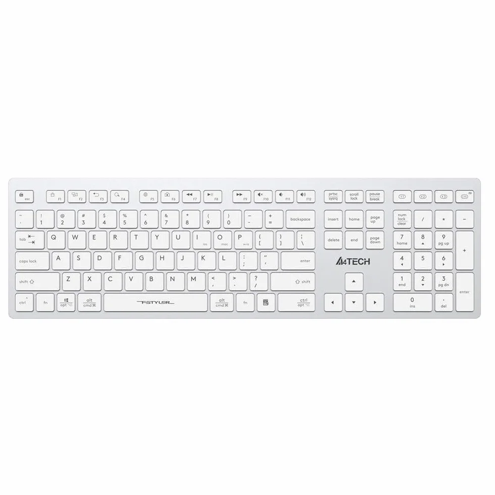 A4 Tech Fbx50C Bluetooth+2.4G Fn-Mm Kb - Tastiera Ricaricabile, Bianco