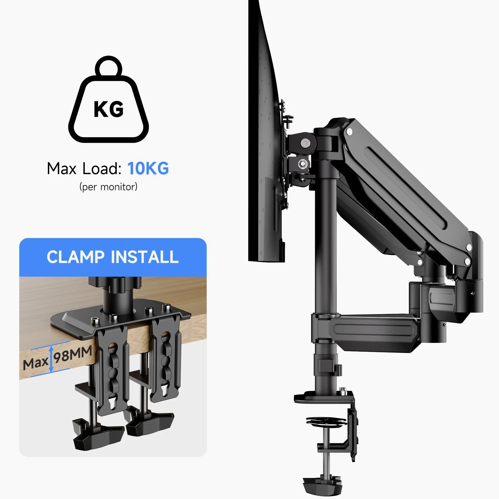 suptek Supporto per monitor triplo - 3 monitor con braccio per monitor a molla a gas adatto a tre schermi LCD piatti da 17 a 32" con morsetto, nero MD8003