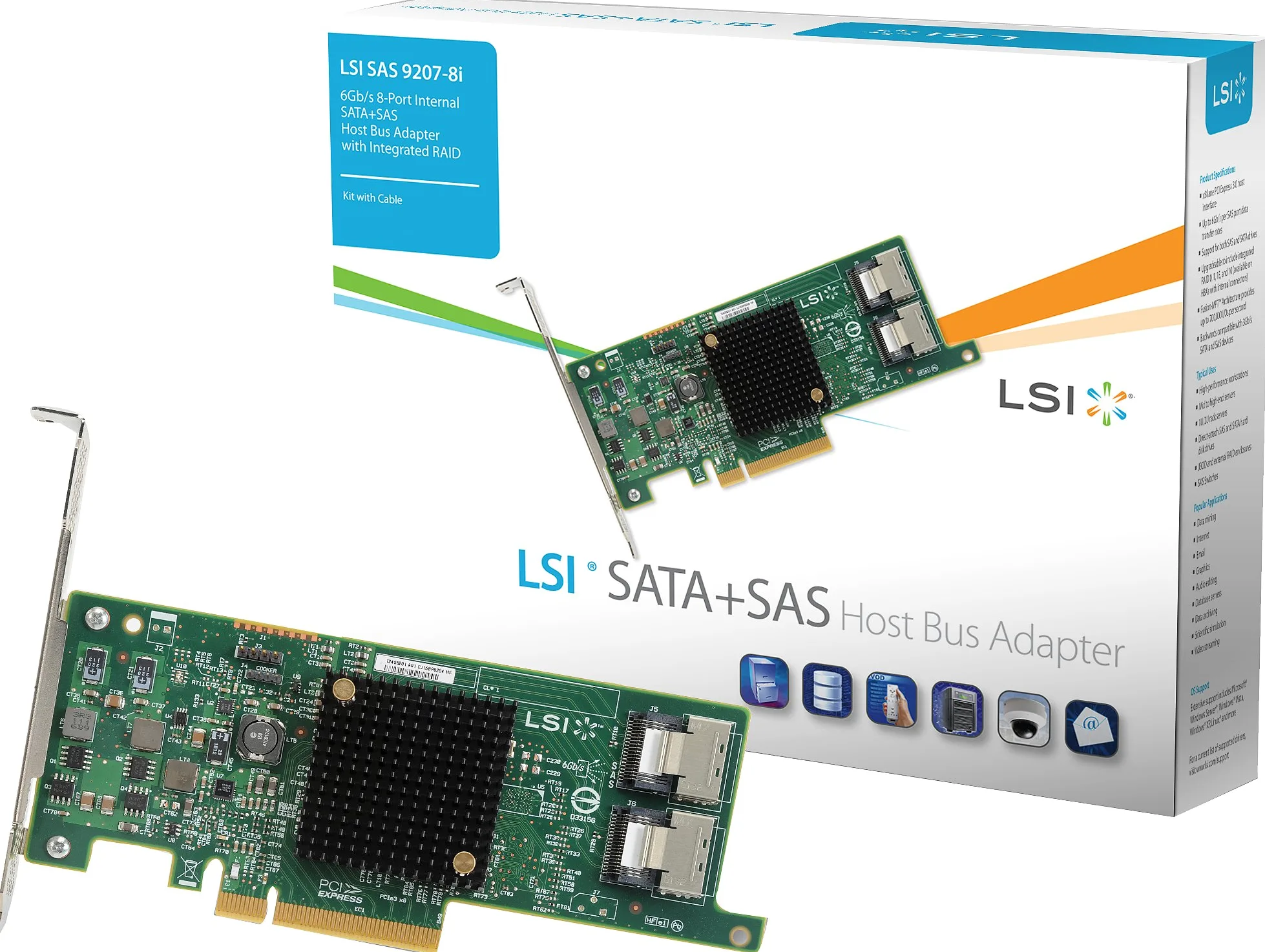 LSI SAS 9207-8i - Set di 8 Porte Interne, 6 Gbps, SATA+SAS, PCI-E 3.0 HBA