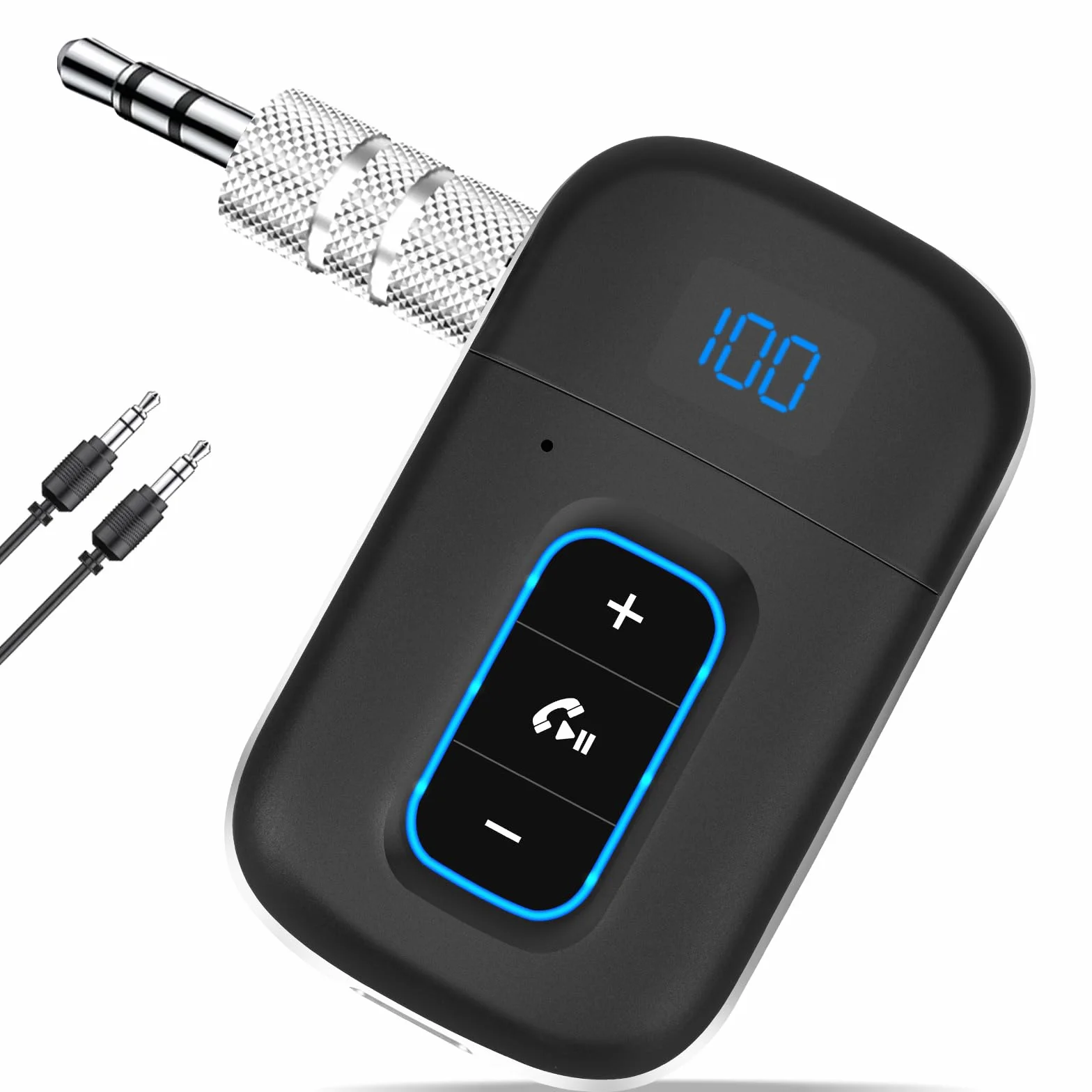 Vemfay Ricevitore Bluetooth Car Jack Adattatore Aux Bluetooth 5.3 Ricevitore per Altoparlanti/Stereo Domestico, Presa Jack Bluetooth Auto Chiamata Mano Libera Dual Collegamento, 16H Autonomia