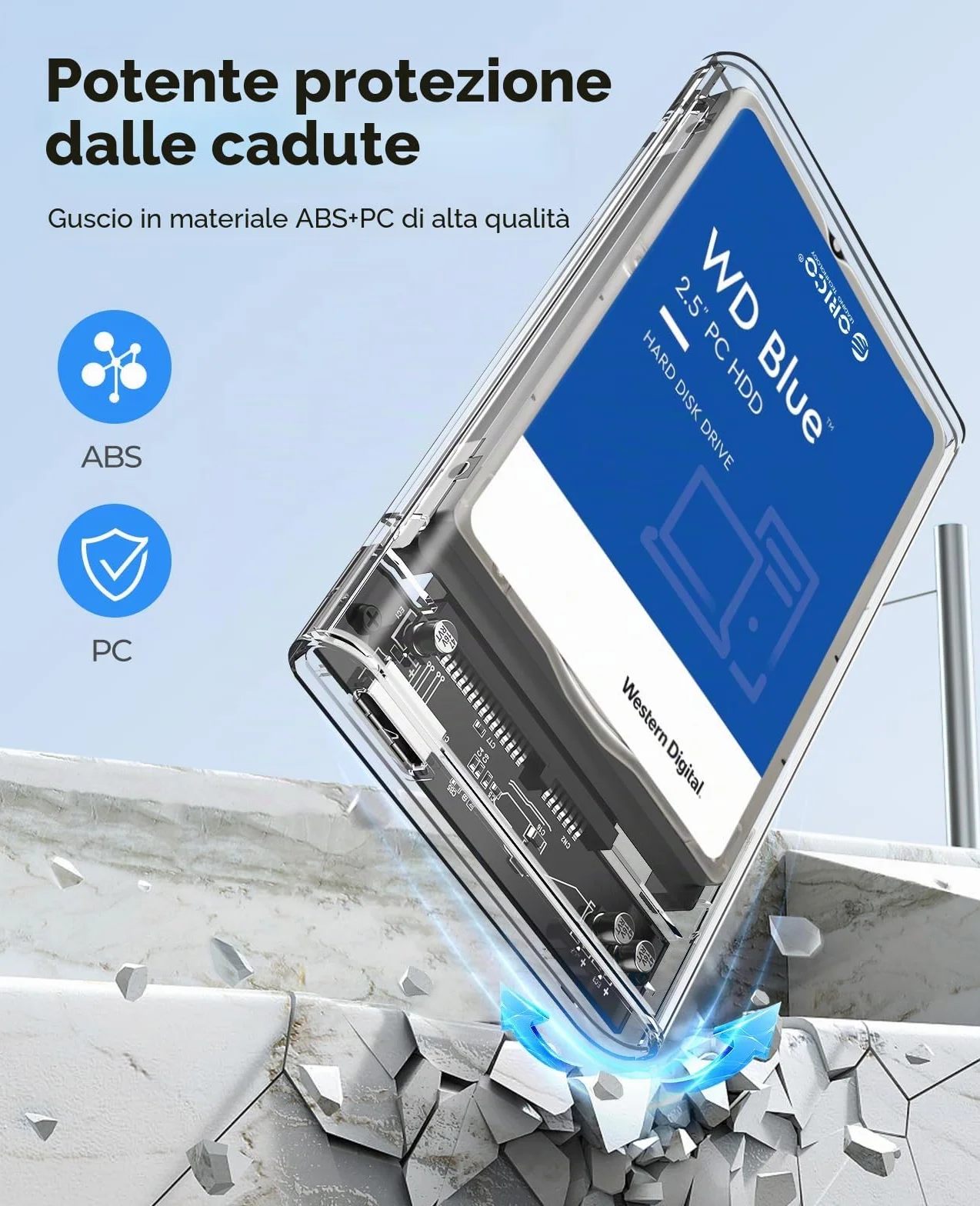 ORICO Case Esterna per HDD/SSD 2,5 pollici SATA III, USB 3.0 con velocità 6Gb/s, Supporta UASP, Installazione Senza Attrezzi, Compatibile con Unità da 7mm/9,5mm – Trasparente 2139U3