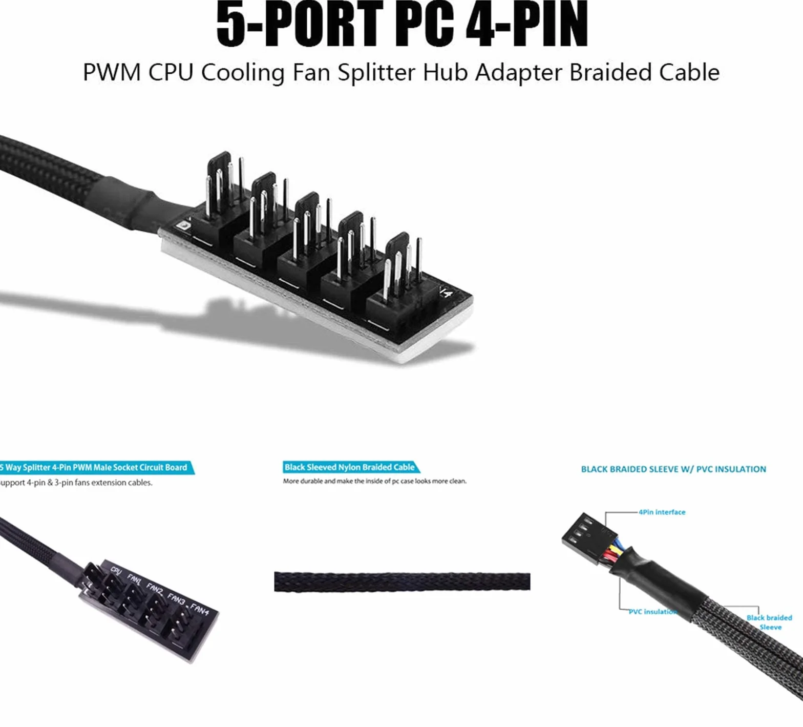 GeekerChip 4 pin PWM Fan Hub,CPU/Case Fan Splitter Cavo-1 Femmina e 5 Porte con 4 Pin,per ventole di Raffreddamento del Computer