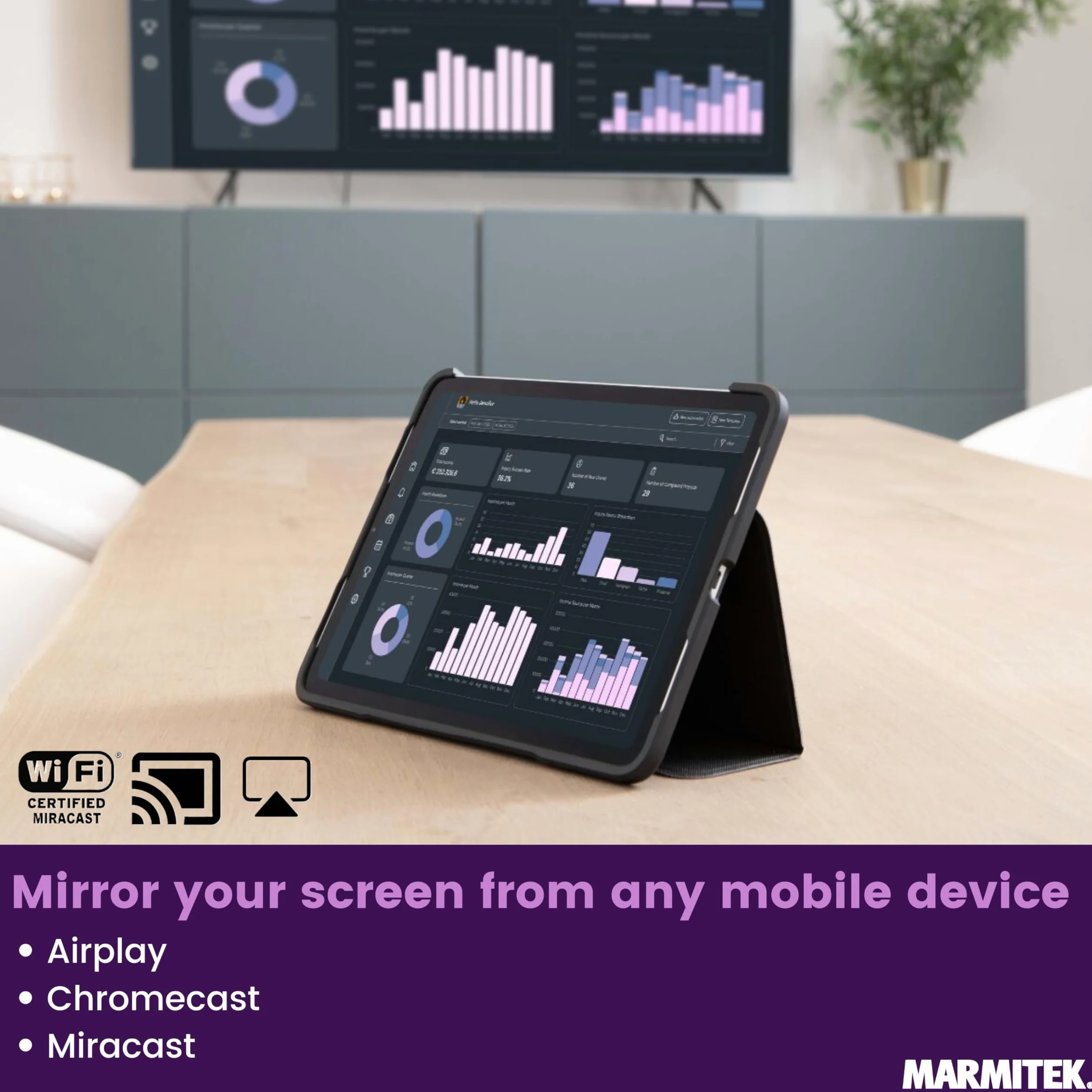 Sistema di presentazione HDMI 4K wireless Marmitek Stream 4K Pro KIT 1TX/1RX - Senza software né Wi-Fi - Dongle USB-C & ricevitore, split screen, touchback, PoE - Doppia HDMI - BYOD mirroring