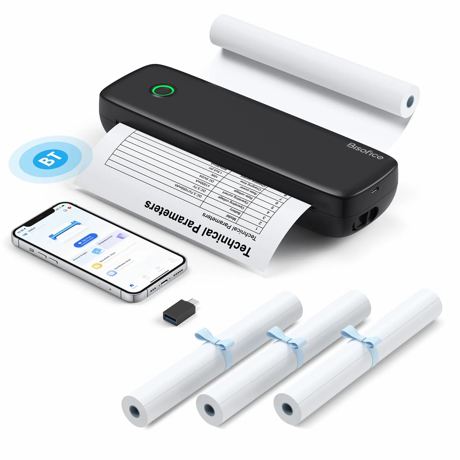 Bisofice L81 Stampante Termica Portatile A4 Bluetooth Senza Inchiostro per Cellulare e Computer, Supporta Carta Multisize, Nero