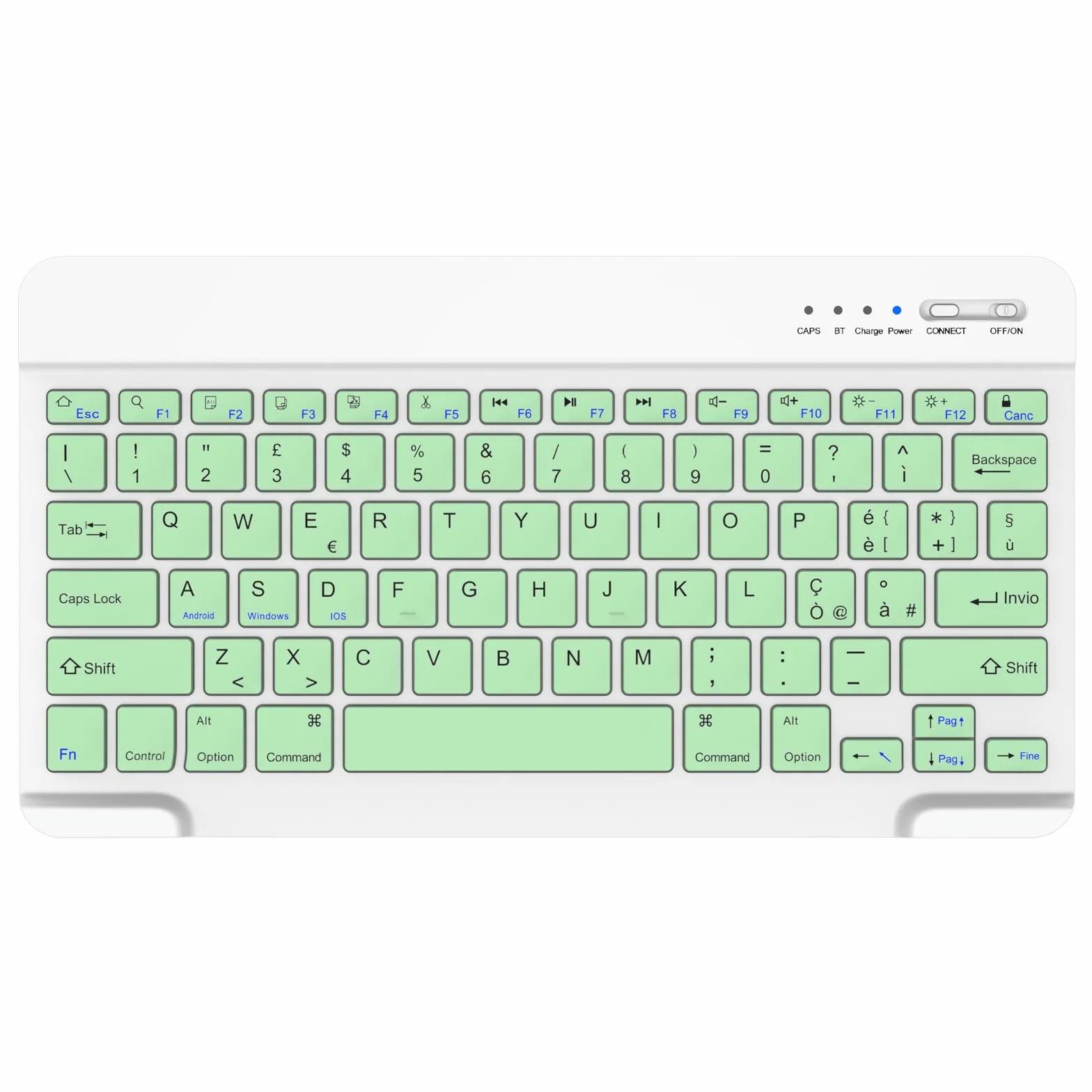 KARFUN Tastiera Wireless Bluetooth Ricaricabile Ultra Sottile per iPad/Samsung/Android/Windows, Tastiera QWERTY Italiano Bluetooth per iPad e Dispositivi Universali