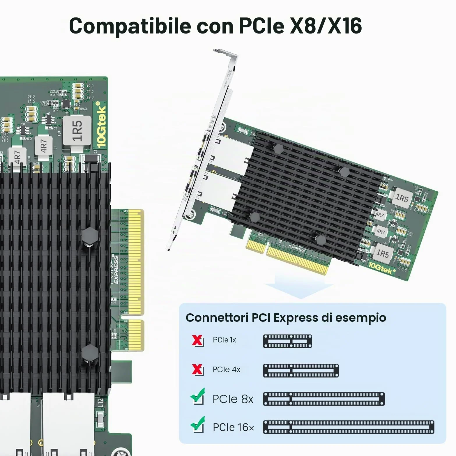 10Gtek per Intel X540-T2 10Gb PCI-E NIC Scheda di Rete, Dual Copper RJ45 Port, Intel X540 Controller, PCIe Ethernet LAN Adapter per Windows Server/Windows/Linux/ESX