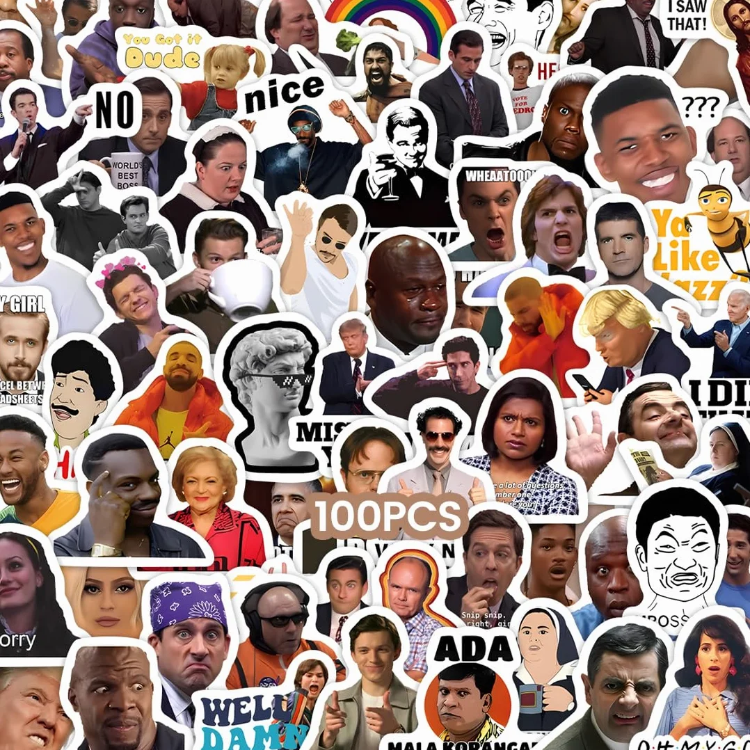 100 pezzi di adesivi divertenti, stickers Meme, adesivi Meme classici, graffiti in vinile per laptop, skateboard, auto, valigie, adolescenti e adulti (A)