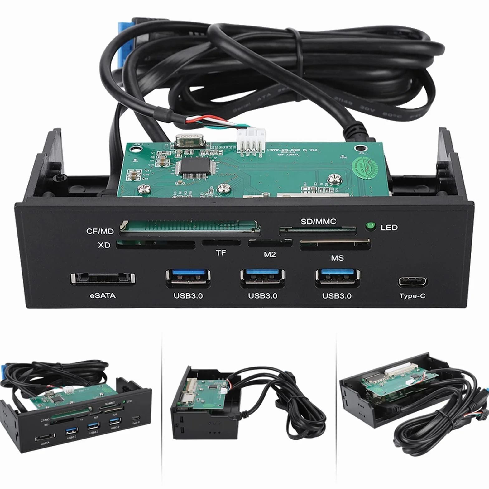 Lettore di Schede Interno, Interfaccia USB 3.0 da 5,25 Pollici Pannello Frontale del PC Hub Lettore di Schede Interno Lettore di Schede Tutto in Uno M2 SD MS XD CF Scheda TF Per Case del Computer allo