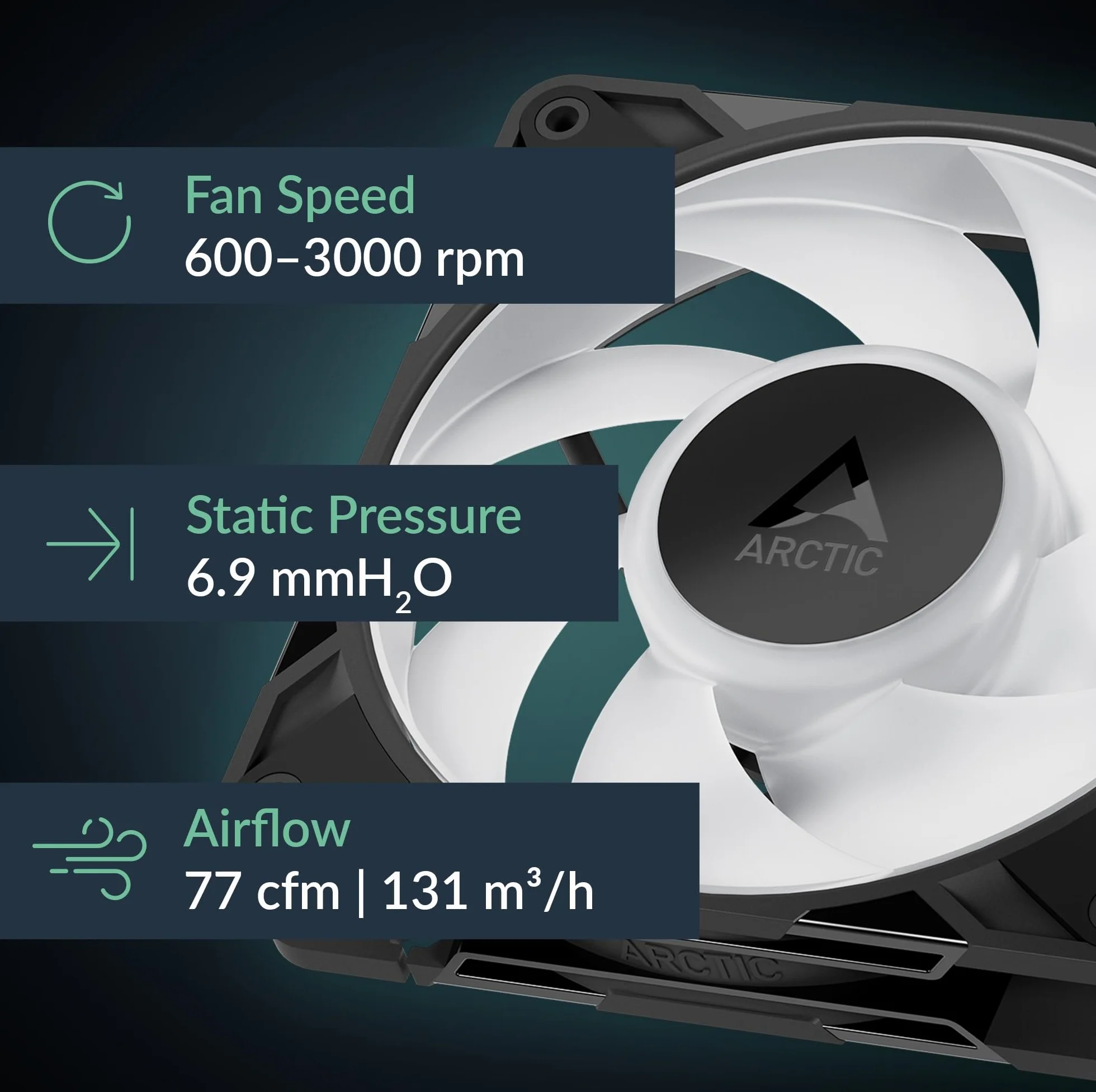 ARCTIC P12 Pro A-RGB - Ventola Potente Premium, Ventola PWM da 120 mm con Sdoppiatore per Cavi a Y, 600-3000 rpm, 0 rpm <5% PWM, RGB digitale 5V, Cuscinetto Idrodinamico, a 4 Pin - Nero