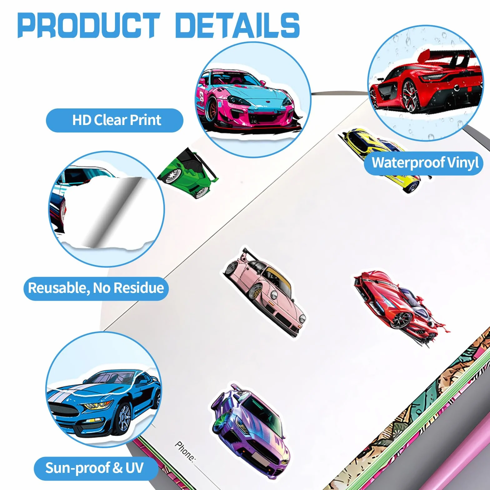 100 Adesivi da Corsa per Auto e Oggetti – Adesivi Decorativi da Cartone Animato per Bambini, Impermeabili, Autoadesivi per Chitarra, Skateboard, Album e Fai-da-Te.