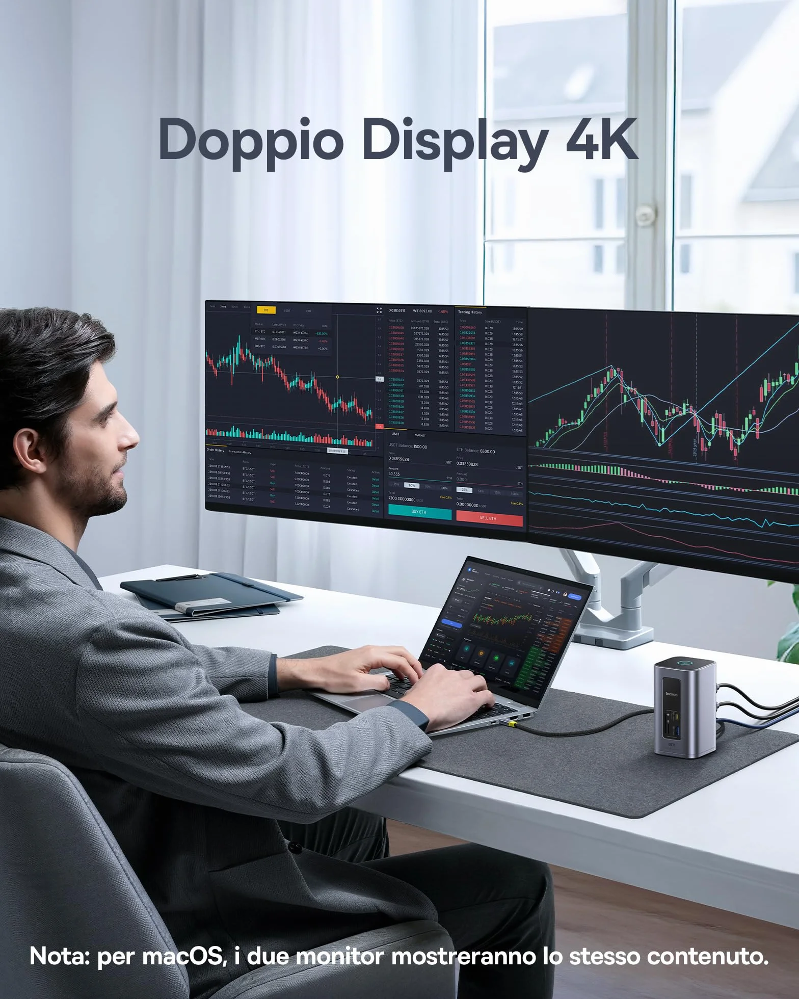 Baseus Nomos Air 12 in 1 Docking Station 2 Monitor per Windows, con 4K HDMI, 10Gbps USB-C/A, SD/TF, 100W PD, Gigabit Ethernet, Compatibile con Laptop HP/Lenovo/Dell/Acer