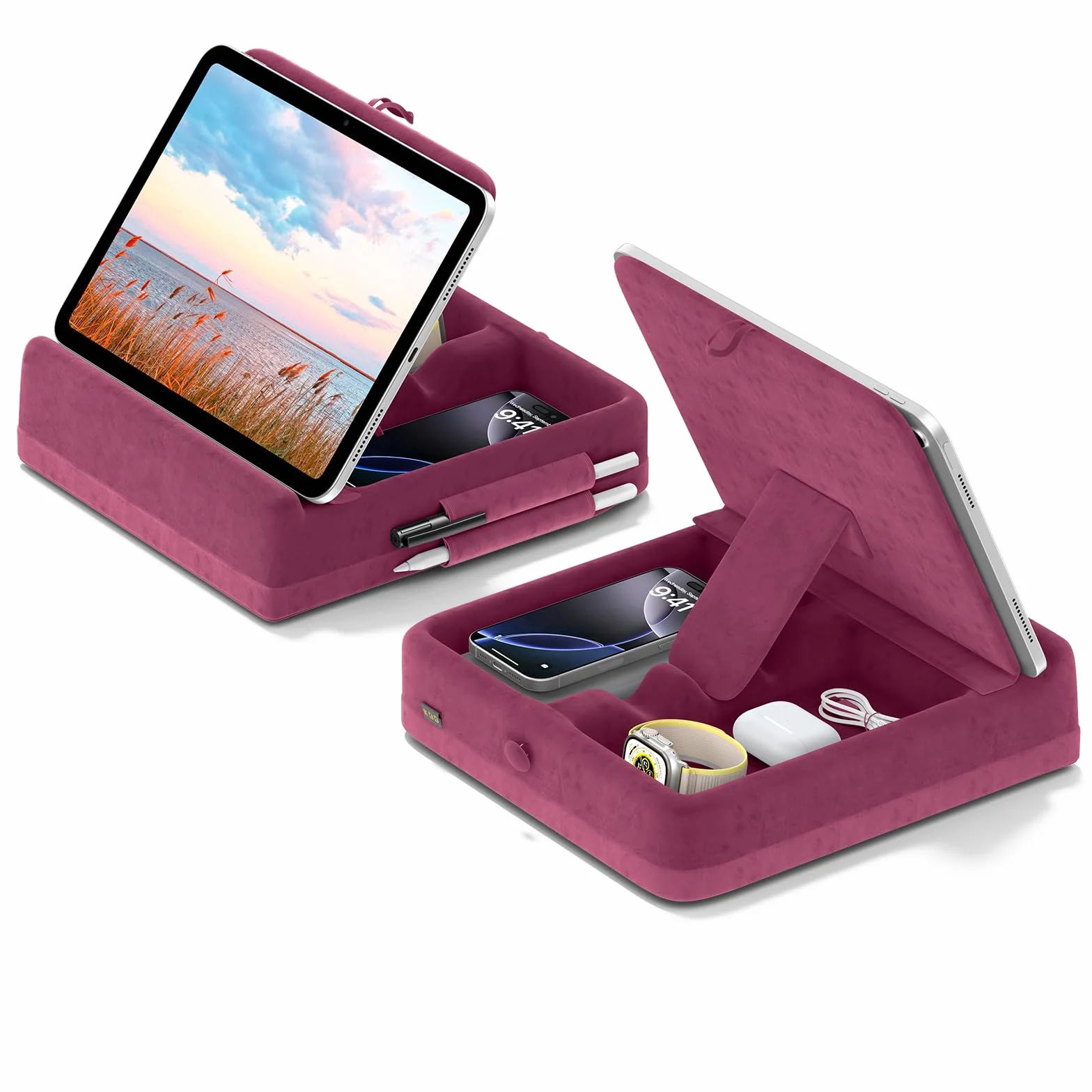 KDD Porta Tablet da Letto con Magazzino Pieghevole, Supporto Angolo Regolabile per iPad Pro 12.9, 10.5, Mini, Viola