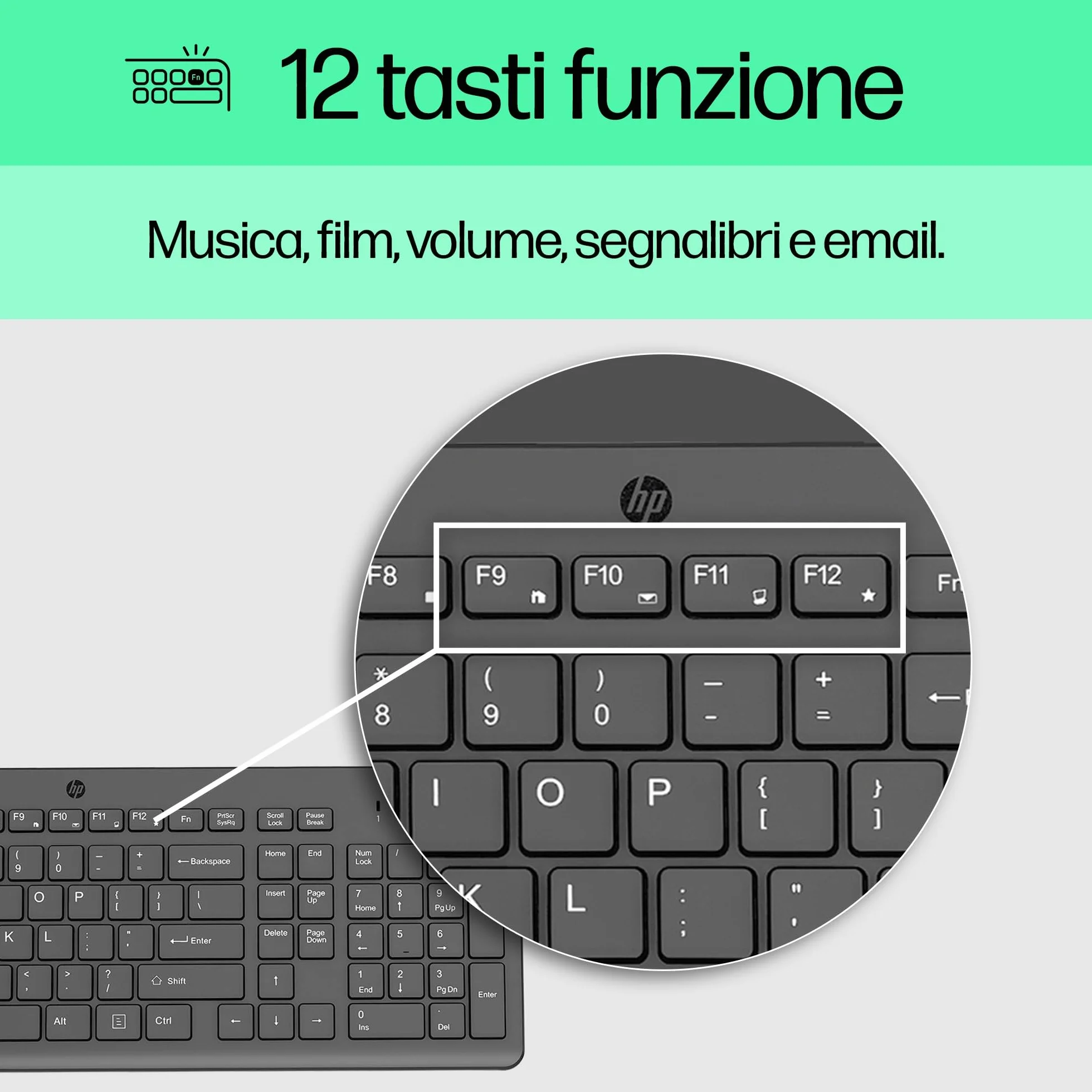 HP 150 Tastiera Cablata, Connessione con Cavo USB-A con la Lunghezza di 1 m, 12 Tasti Programmabili, Tastiera Qwerty, Layout Italiano, Compatibile con Windows 10 e 11, Nera
