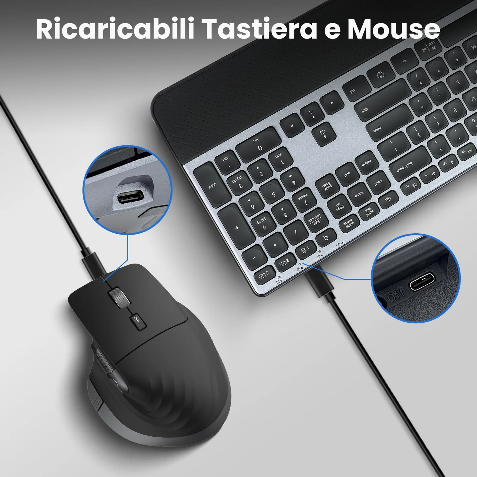 CITLLA Tastiera e Mouse Wireless Combo Tastiera Bluetooth Multidispositivo con Poggiapolsi, Tastiera Ricaricabile Retroilluminata, Mouse Silenzioso Ergonomico per Computer Desktop PC Portatile