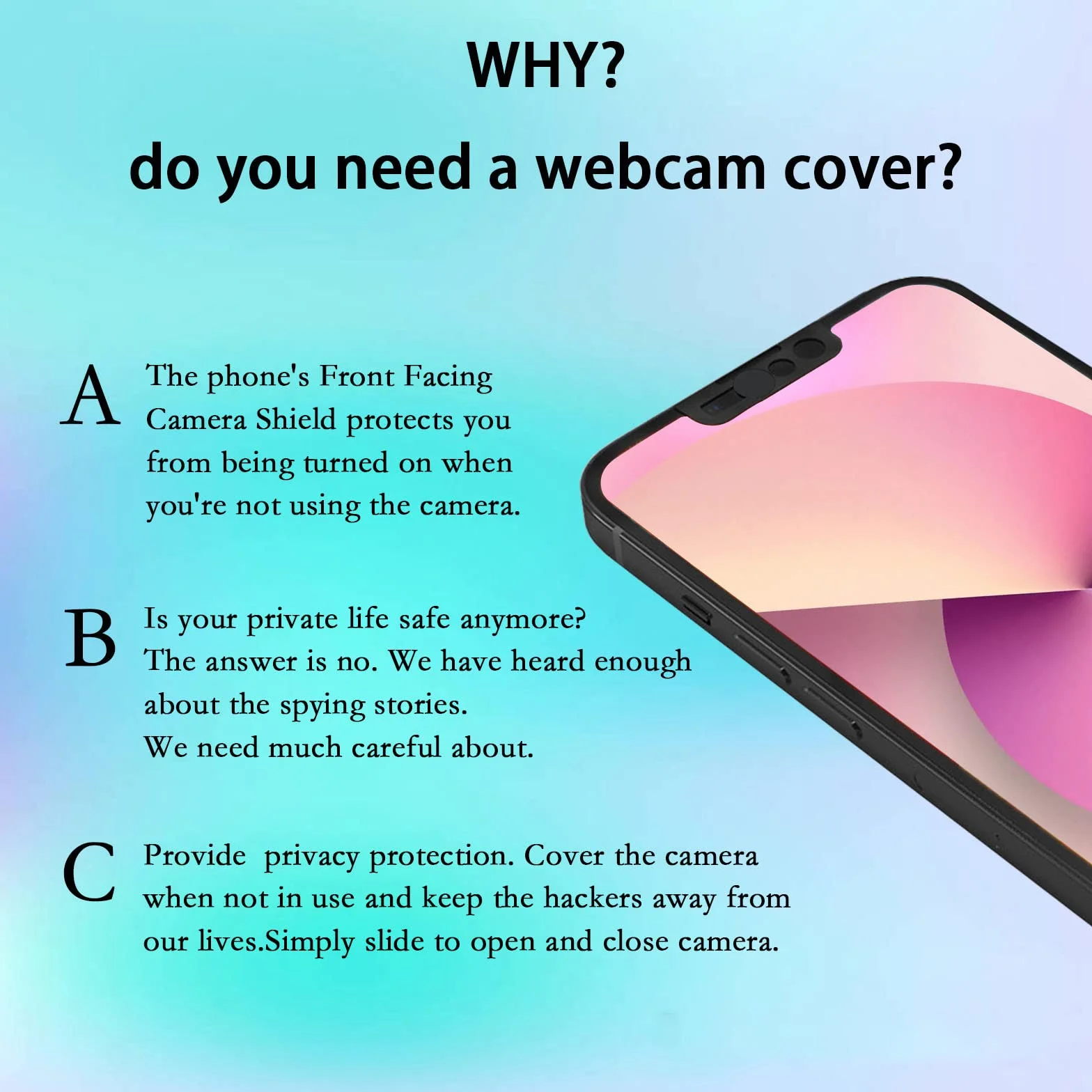 Cover per fotocamera per telefono, webcam compatibile con iPhone 13, iPhone 13 Mini, iPhone 13 Pro, iPhone 13 Pro Max protegge privacy e sicurezza, non influisce sul riconoscimento facciale (nero)