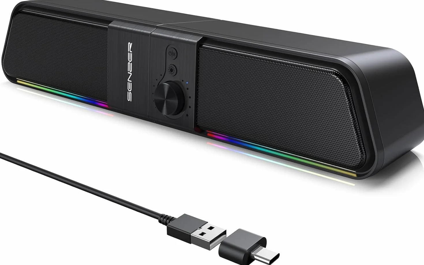Senzer CS20 Casse Pc, Casses Usb Bluetooth Flowing LED Gaming SoundBar, Casse per Pc Computer Portatile (Not 3.5Aux)