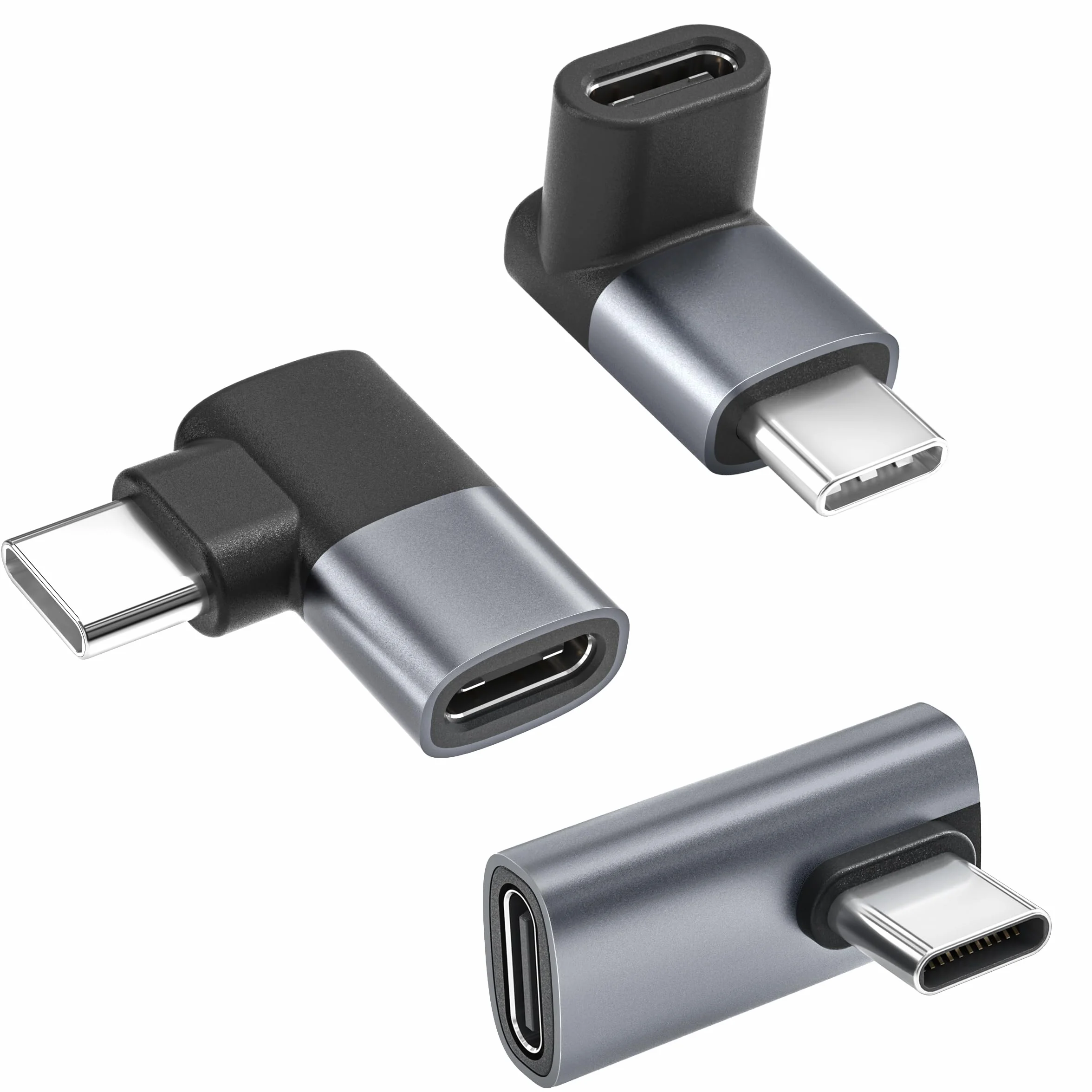 BASESAILOR Adattatore USB C da 90 Gradi 3Pezzi,PD 100W Connettore Type C Angolo Retto,USBC Maschio a Femmina,USB4 40Gbps Estensore per Steam Deck,Switch,iPhone 17 16,MacBook,Oculus Quest,PC,Laptop