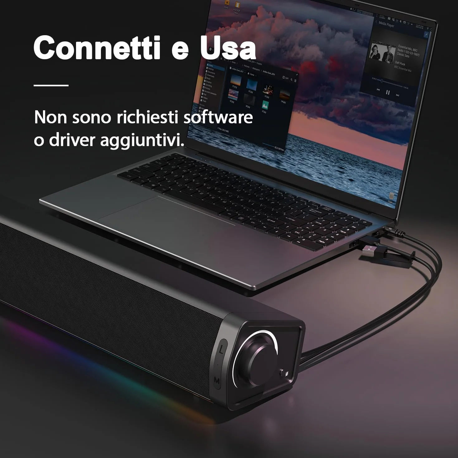ZETIY Altoparlante PC, alimentato tramite USB, altoparlante da gioco, soundbar per PC, laptop, desktop, monitor