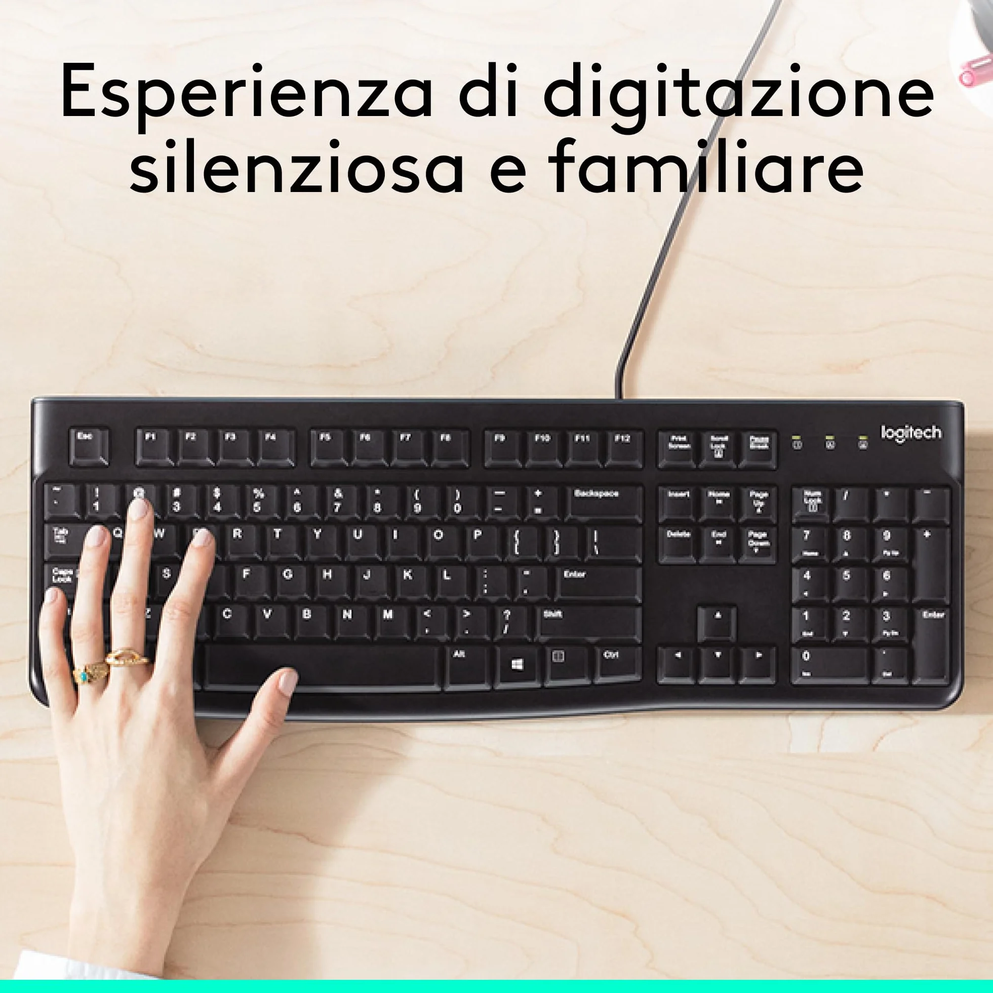 Logitech K120 Tastiera Cablata Business per Windows/Linux, USB, Tasti ‎Silenziosi, Anti Schizzi, Barra Spaziatrice Curva, ‎PC/Laptop, Italiano ‎QWERTY - Nero