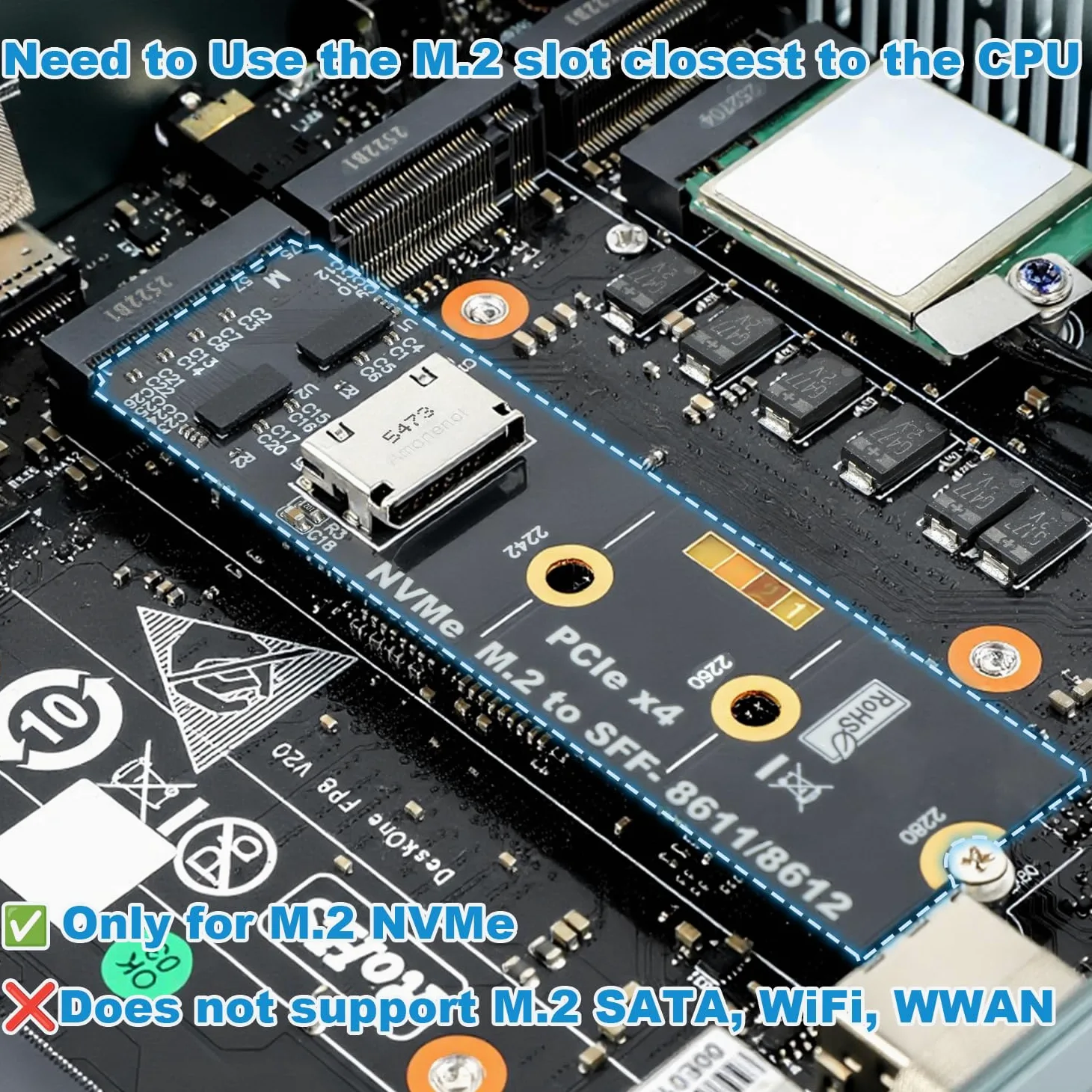 RGEEK Adattatore M.2 NVME a OCuLink SFF-8612, PCIe 5.0 x4 128Gbps a OCuLink | SFF-8611 4i Host Adapter con ReDriver, per eGPU GPU Schede Grafiche Esterne e M.2 NGFF SSD 2280 2260 2242