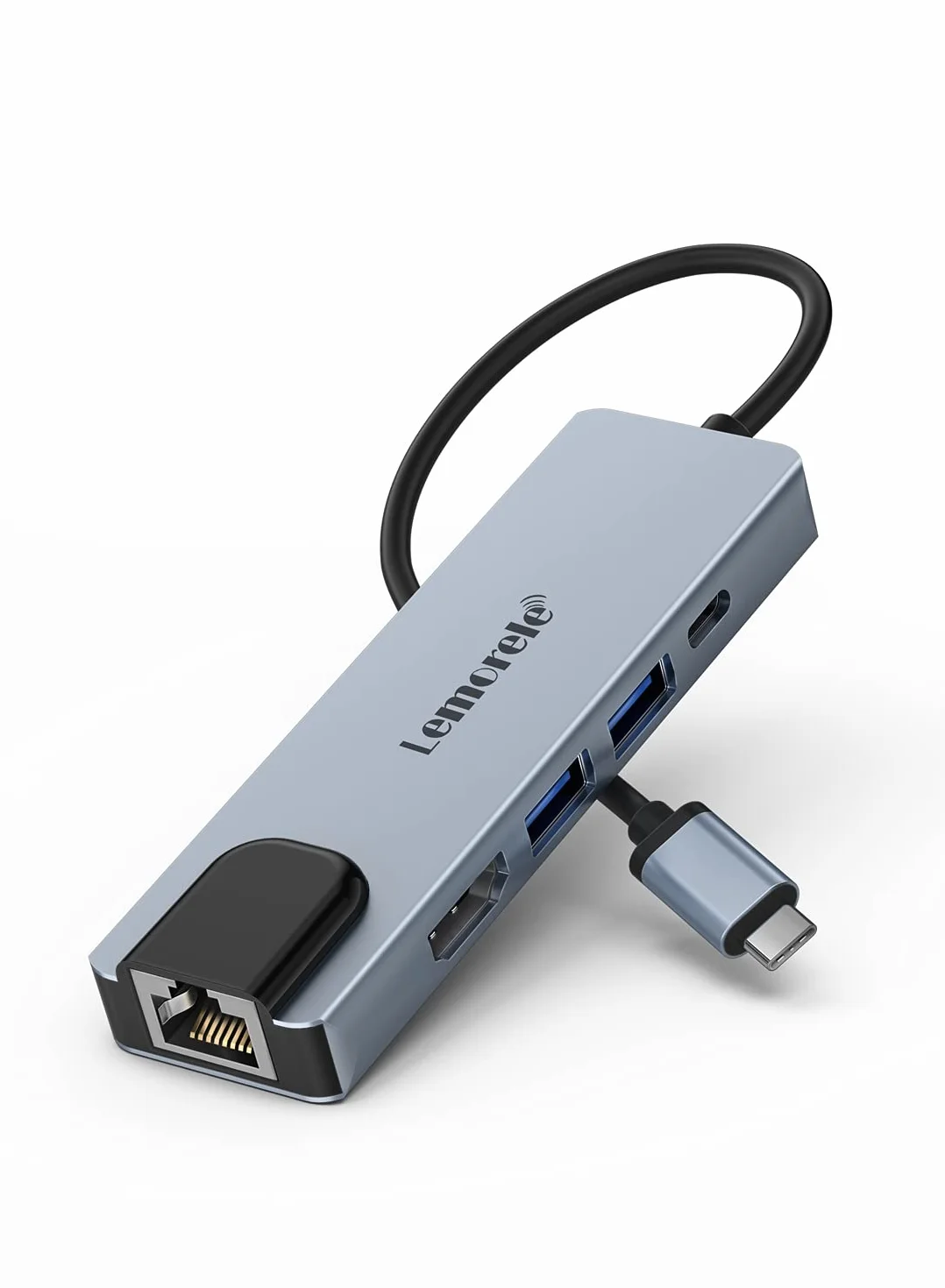 Lemorele Hub USB C Ethernet, 5-in-1 Alluminio Docking Station con HDMI 4K, 100M RJ45, USB-A 3.0/2.0, PD 100W, Multiporta Adattatore USB per Windows, Switch, iPad, iOS, Android, MacBook Air/Pro