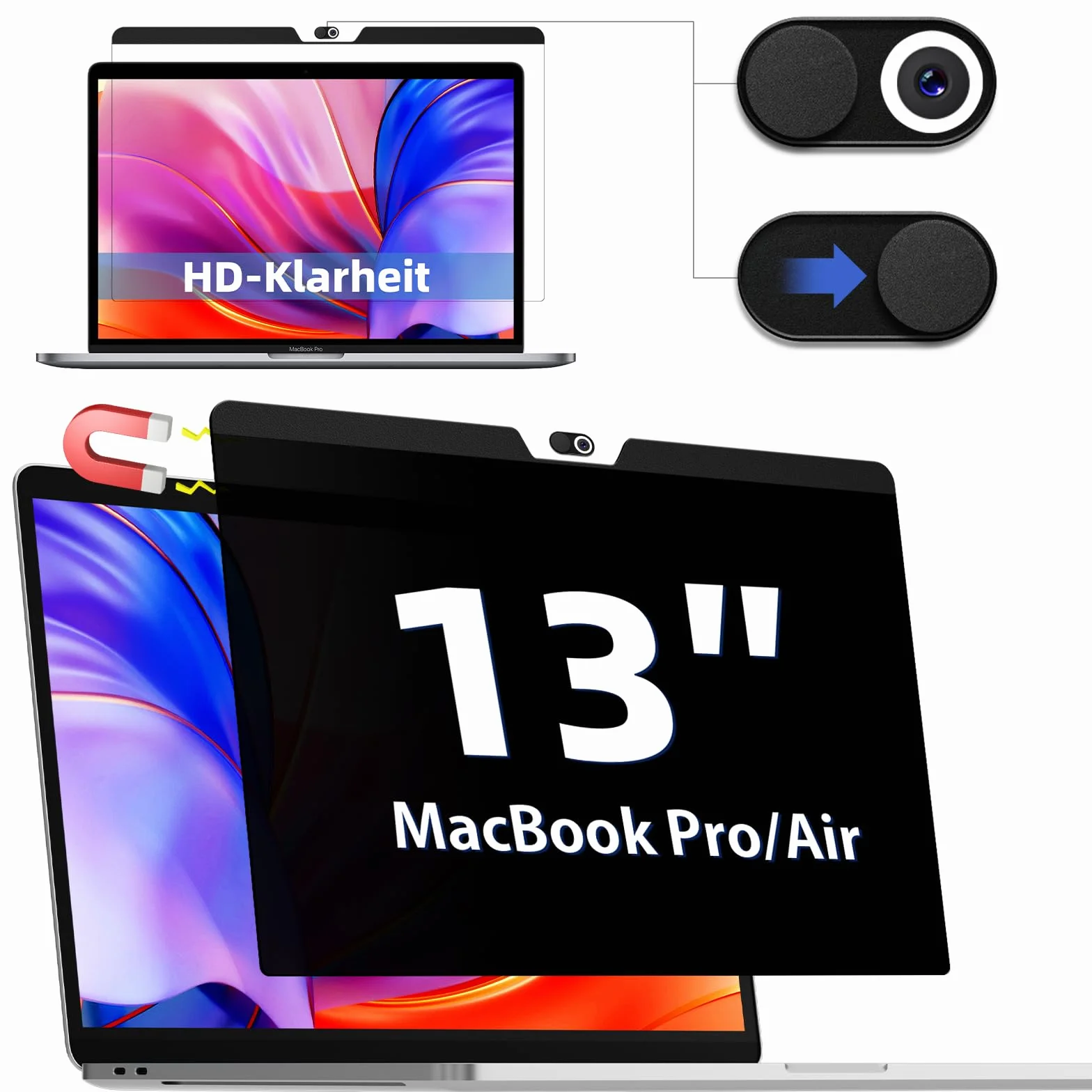 IPROKKO Filtro privacy magnetico per MacBook Pro 13 pollici (2016 – 2022, M1, M2) e MacBook Air 13 (2018 – 2021, M1), rimovibile Anti Glare Luce Blu Mac 13,3 pollici