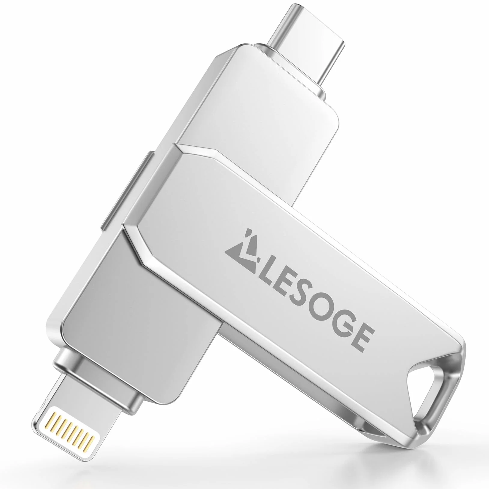 Chiavetta USB 128GB Certificata MFi per phone, Memoria Esterna per phone, Chiavetta Lightning USB 3 in 1, Pen Drive USB 3.0 per Android e PC, Memoria Esterna per scaricare foto e video, Argento
