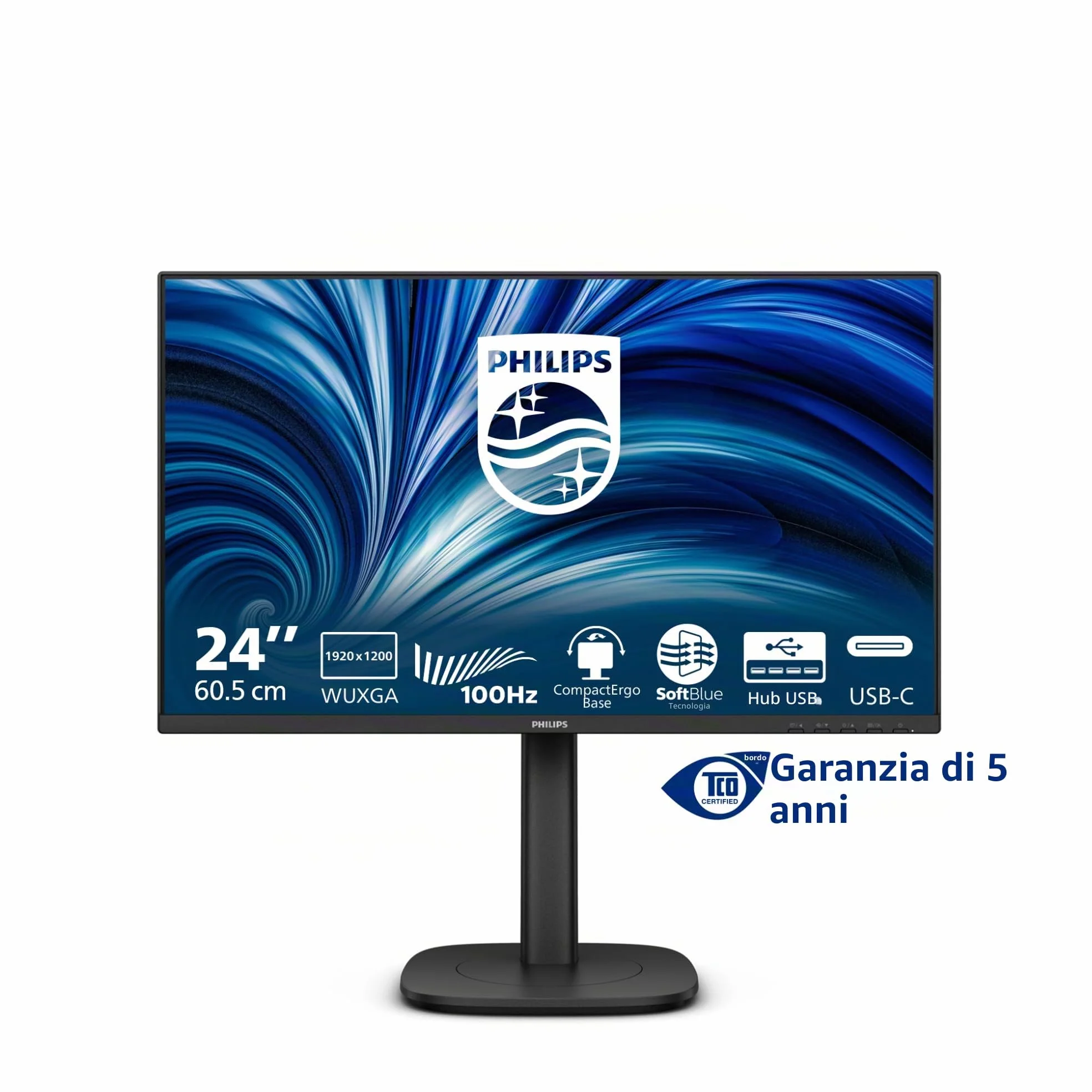 Philips Monitor 24B2N3200D 24 pollici 1920x1200, WUXGA, 100Hz, IPS Panel, 4ms GtG, USB Hub Speakers, Height Adjustment, (HDMI1x 1.4 DP 1x 1.2) Nero