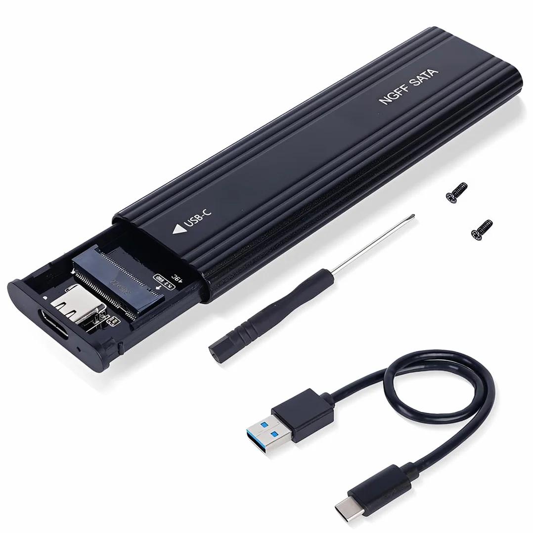 M.2 SATA SSD Gehäuse (NGFF) USB-C 6Gbps, externes SSD Case kompatibel mit M.2 B-Key & M+B-Key 2230/2242/2260/2280, Werkzeugfrei, Aluminium, inkl. USB-C-auf-A Kabel