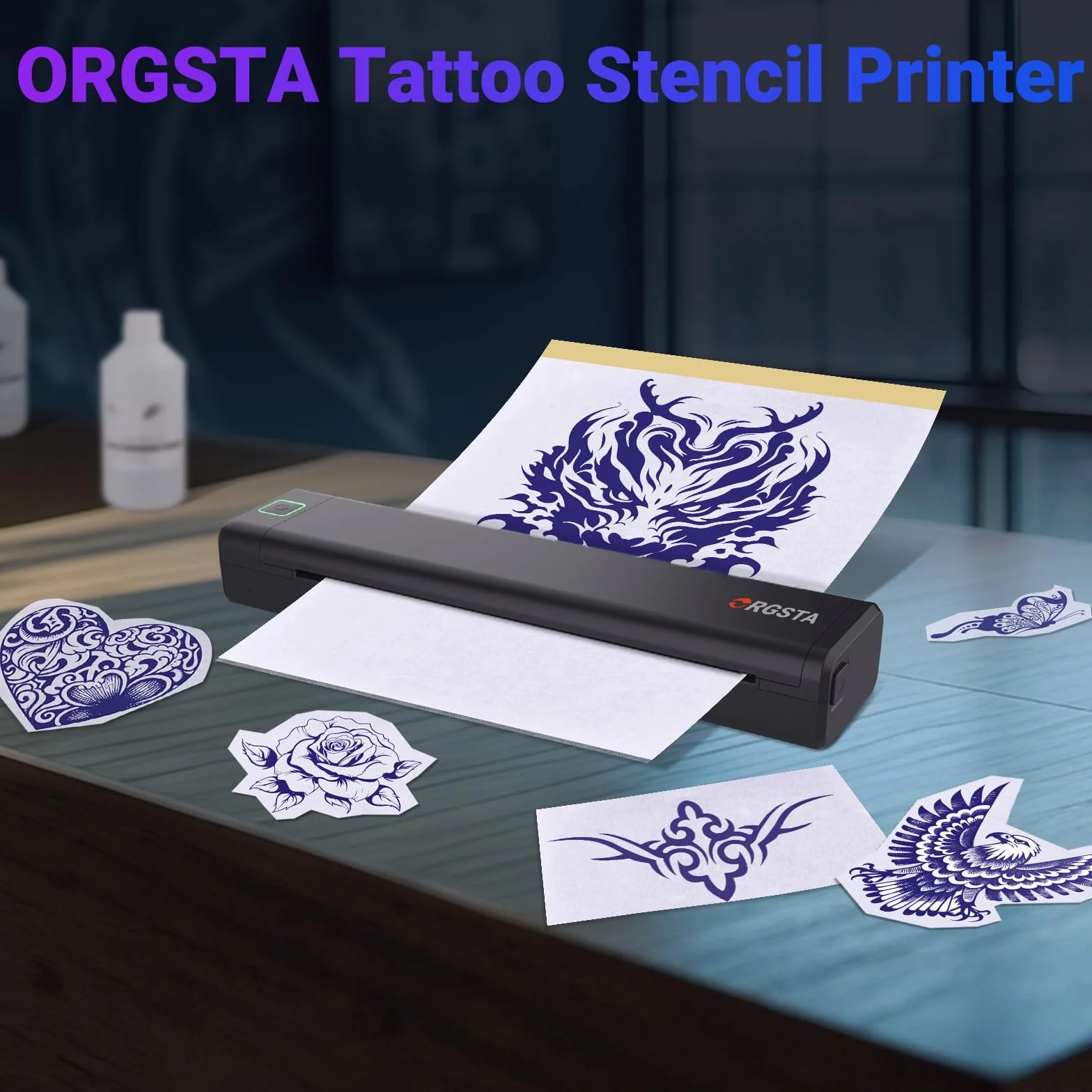 ORGSTA S008 Stampante per Tatuaggi Termica Bluetooth, Trasferimento Stencil Portatile