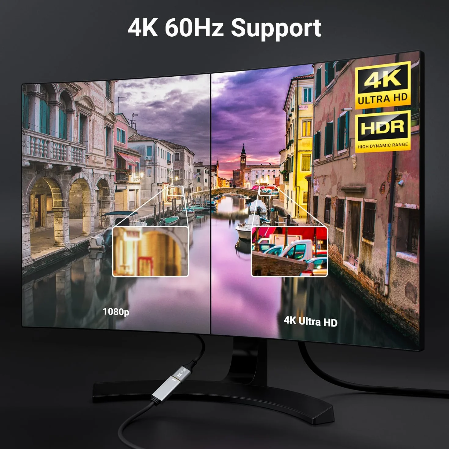 deleyCON Adattatore da HDMI a DisplayPort 4K (per Monitor DisplayPort) 4K@60Hz HDR - Alloggiamento in Alluminio - Cavo Convertitore per PS4 PS5 XBOX PC Computer Notebook Monitor