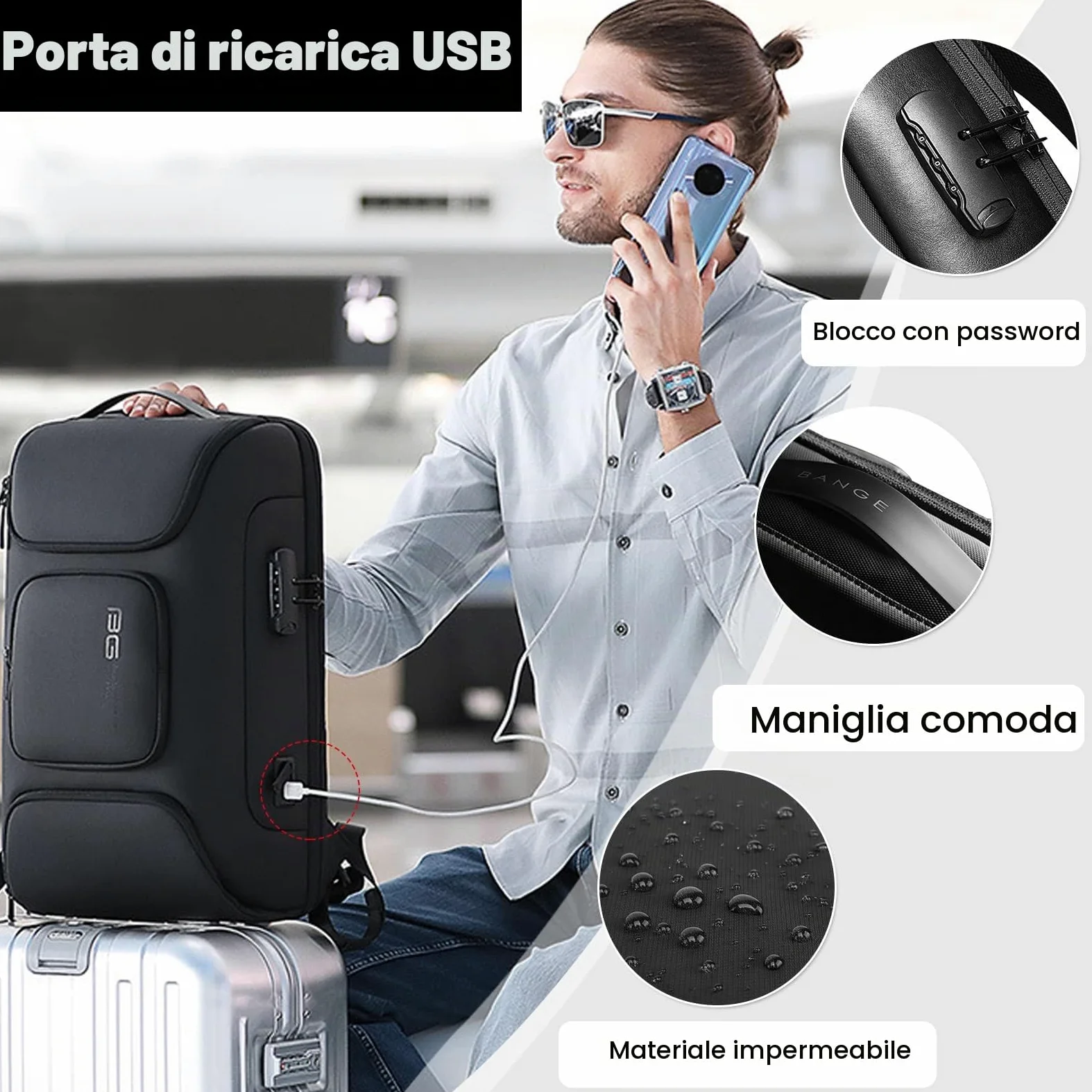 FANDARE Antifurto Zaino Ufficio Uomo Porta PC e USB - Borsa Impermeabile per Business Viaggio Lavoro Scuola - Grigio