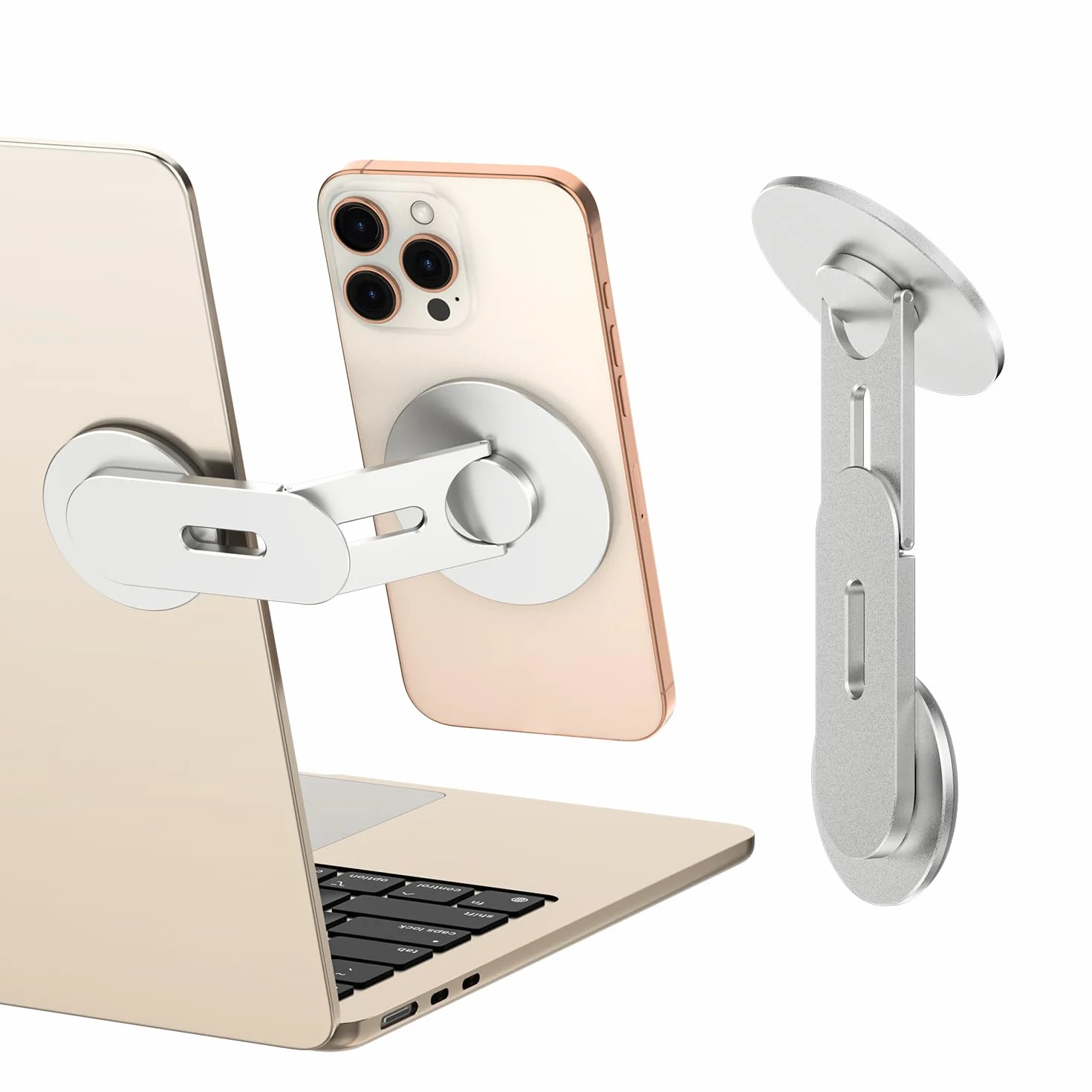 CloudValley Supporto Telefono per Laptop, Magnetico Holder per Fotocamera di Continuità Regolabile in 3D per iPhone e Tutti i Telefoni, per Tesla, PC, Monitor da Palestra, Argento