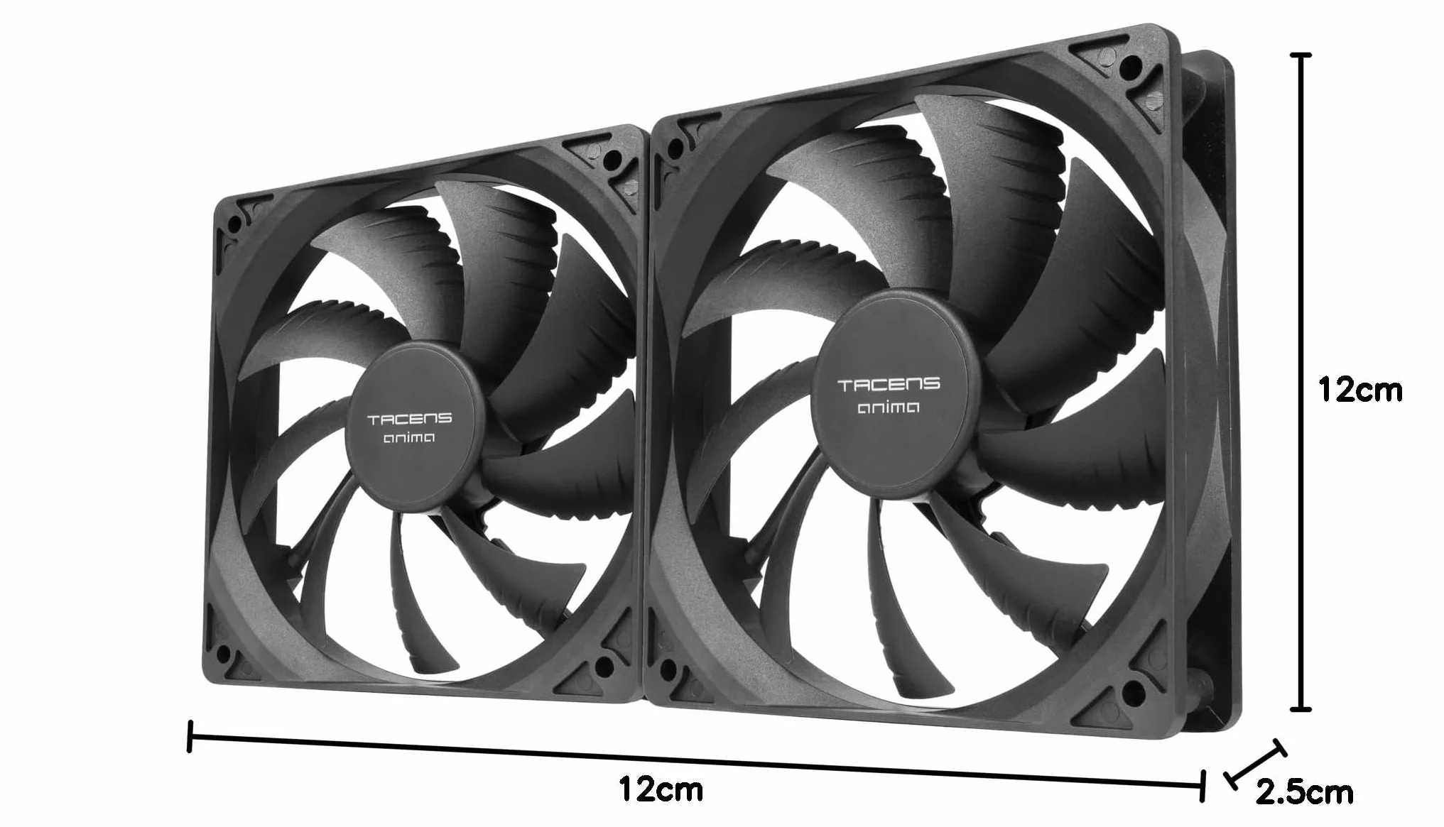 Tacens Anima AF12X2, Kit 2x Ventole 120mm, Funzionamento Ultra Silenzioso, Cuscinetti FLUXUS, Flusso d’Aria Ottimizzato, Struttura Rinforzata Anti-Vibrazione, Prestazioni Termiche Efficienti, Nero