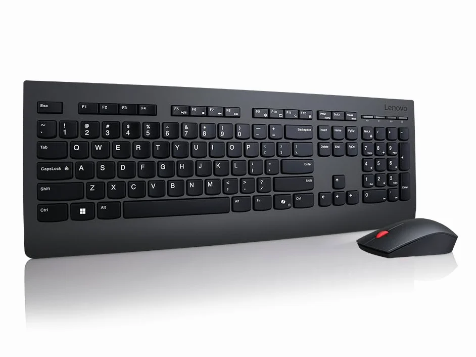 Lenovo Professional Combo Mouse + Tastiera AI - Italia, tastiera full-size ricaricabile con tasto Copilot e layout IT + mouse 4000 DPI, dual wireless 2.4GHz/Bluetooth, ricevitore USB-A