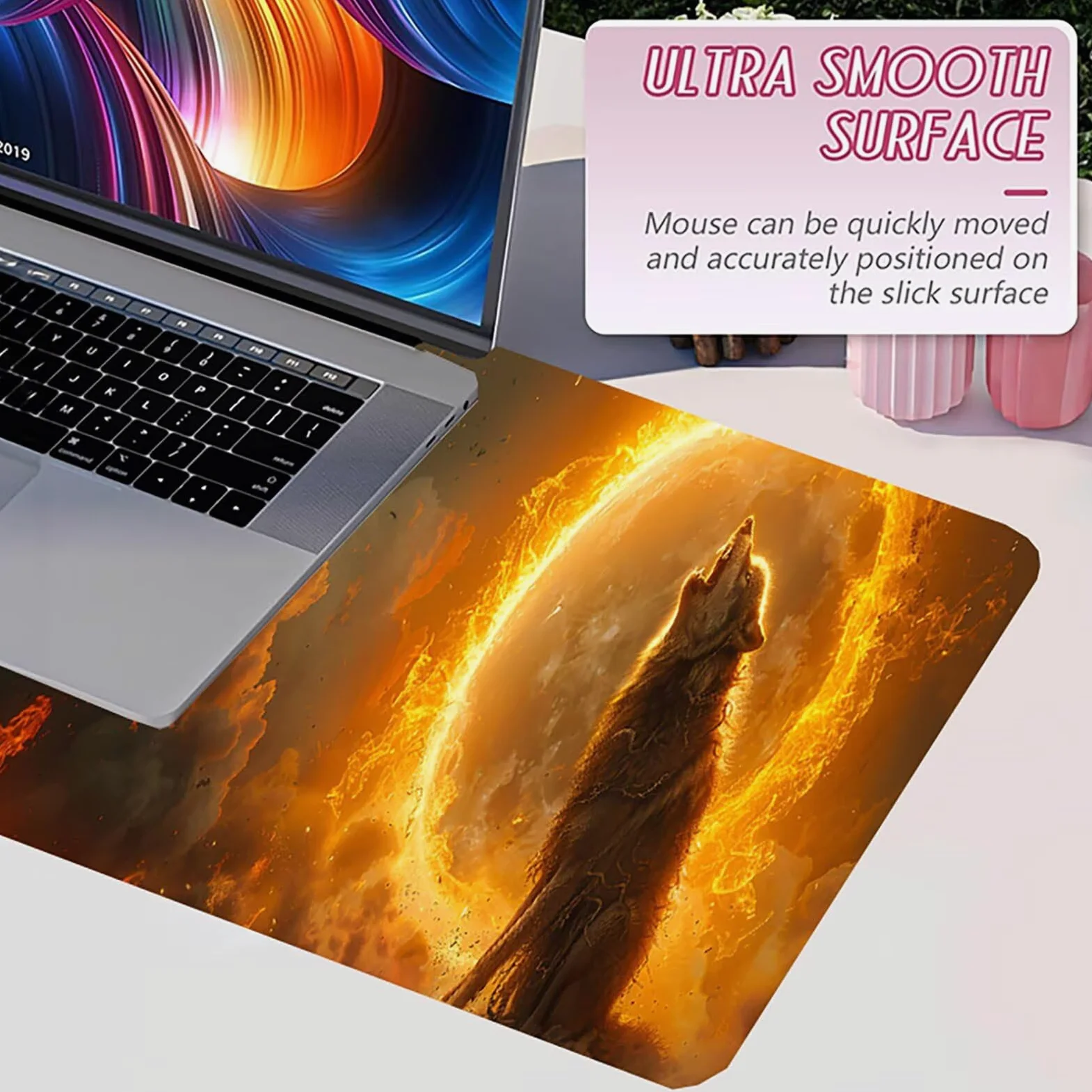 Tappetino Mouse XXL 1500 x 800 mm, Tappetino Mouse Lupo, Gaming Mousepad Migliorare la Velocità e la Precisione, Mouse Pad con Base in Gomma Antiscivolo, Ufficio Accessori Gaming, Grigio C-8714