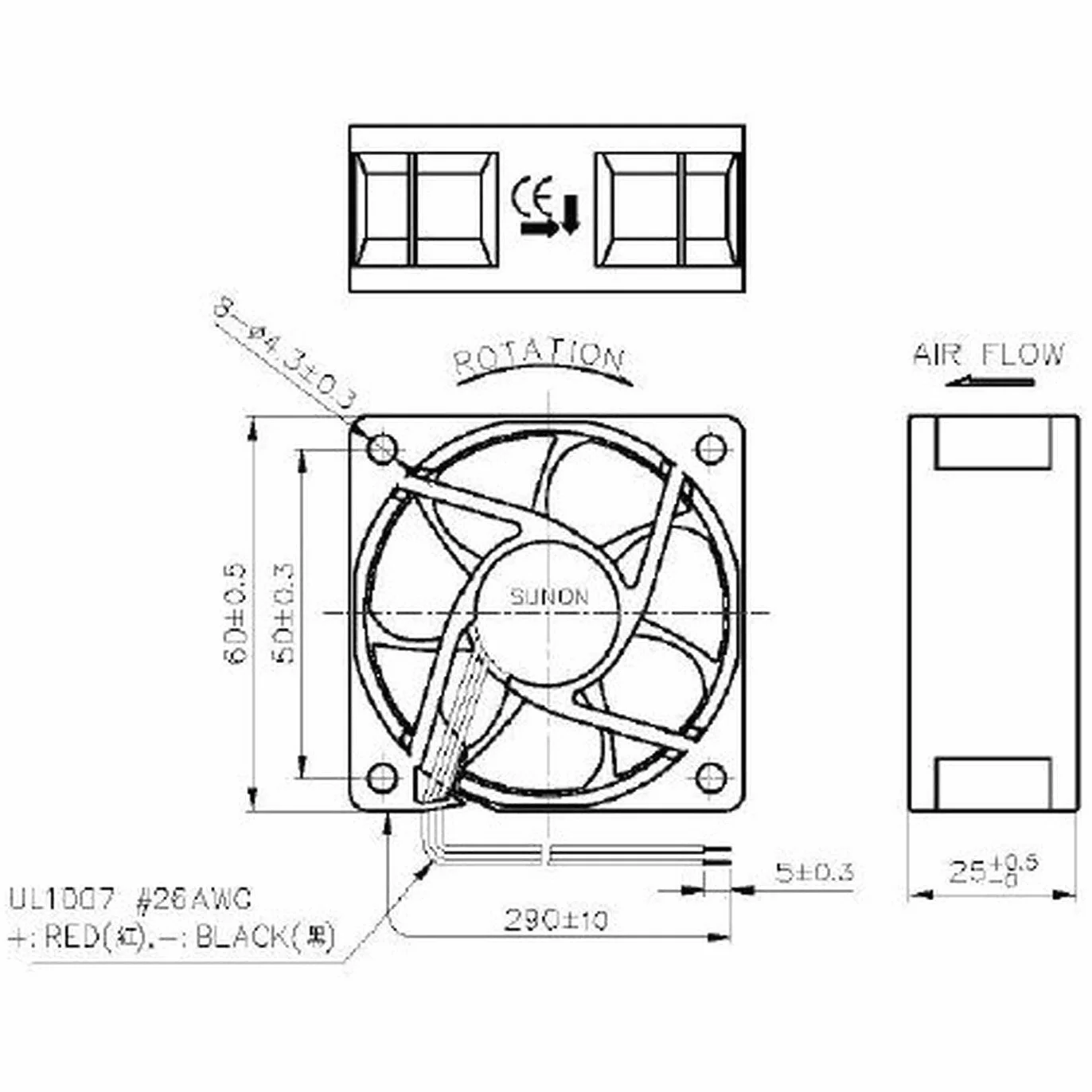 Ventola 12V DC 1,56W 60x60x25mm 45,9m³/h 5200U/Min 45,9m³/h Sunon MF60251VX1000UA99