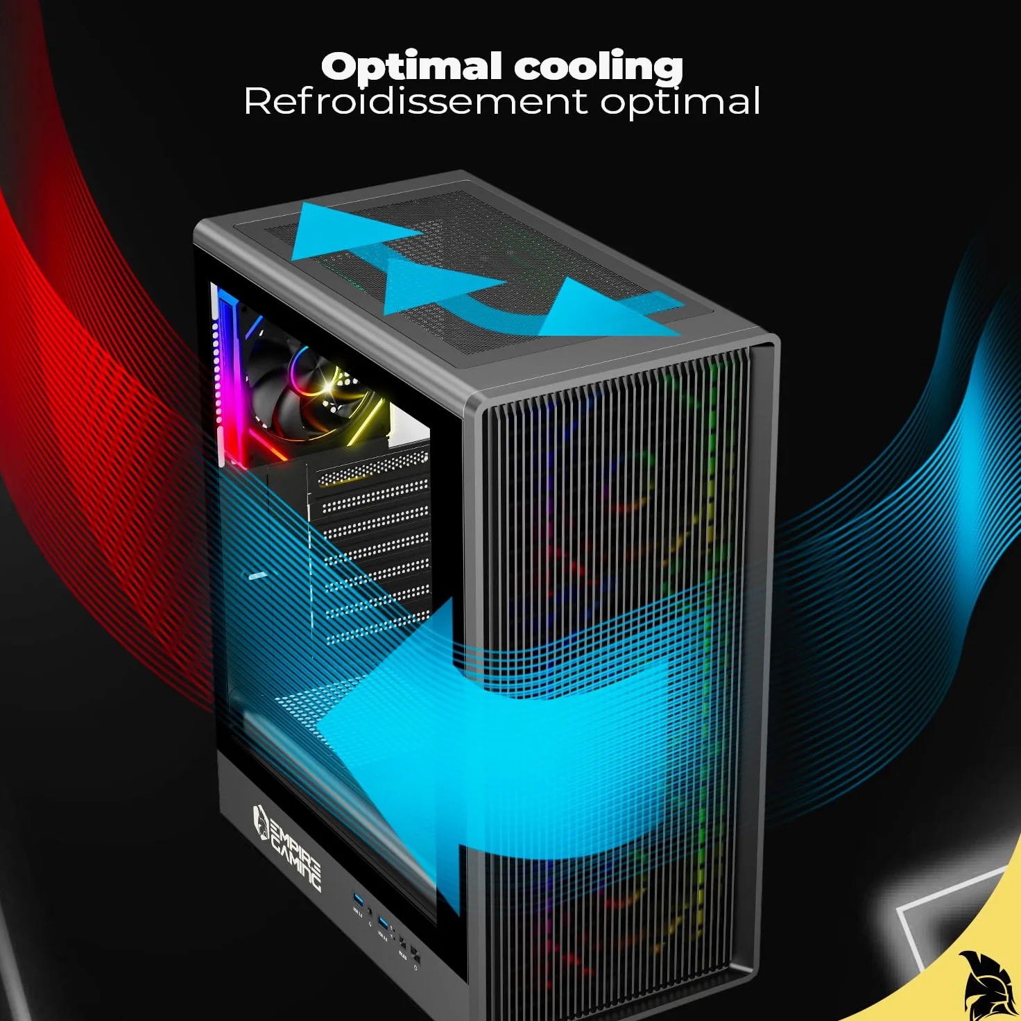 EMPIRE GAMING EC256 - Case PC Gaming Mid Tower ATX/mATX/ITX, frontale Airflow, 4 Ventole ARGB 120 mm Preinstallate + HUB PWM, Vetro Temperato, GPU 325 mm, Watercooling 240 mm, 2xUSB 3.0