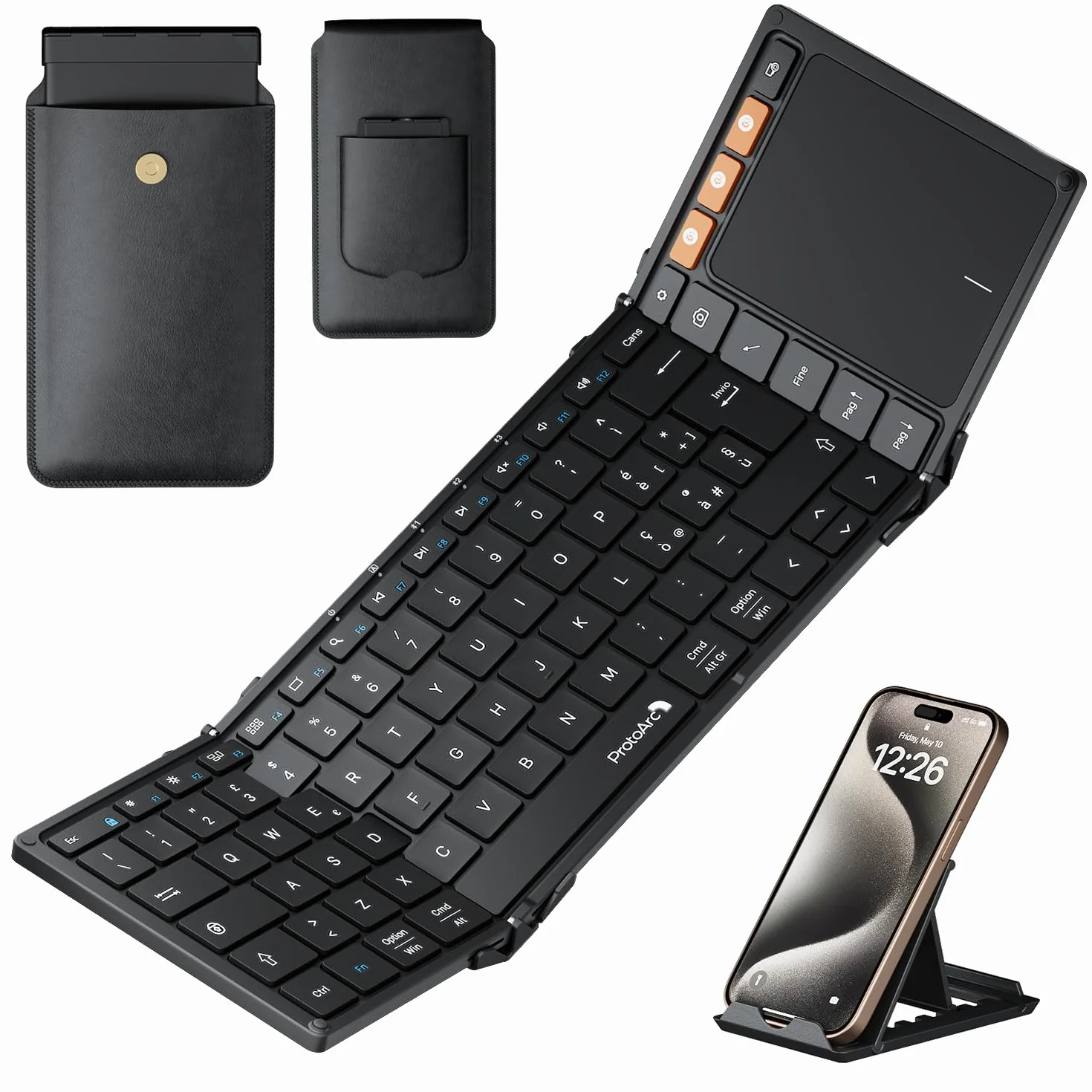 ProtoArc Tastiera Bluetooth Pieghevole, XK01 TP Grande Tastiera Wireless Layout Italiana con Touchpad, Tastieras iPad Portatile Viaggio per iOS, Android, PC Tablet Windows - Nero
