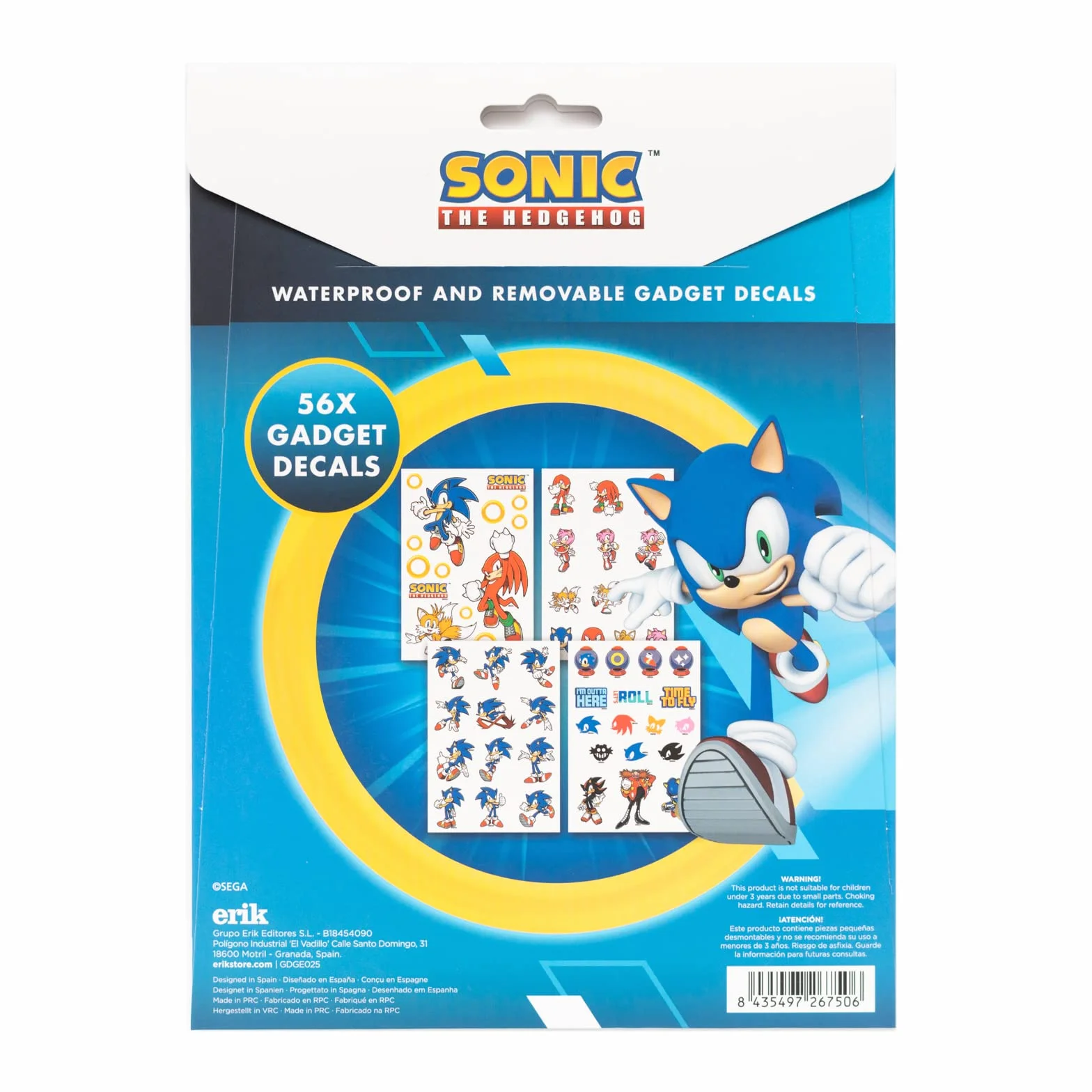 Grupo Erik: Stickers di Sonic - Pack di 56 Adesivi Riutilizzabili e Resistenti all'Acqua, Ideali Come Decorazioni per PC Portatile, Personalizzati o Gaming