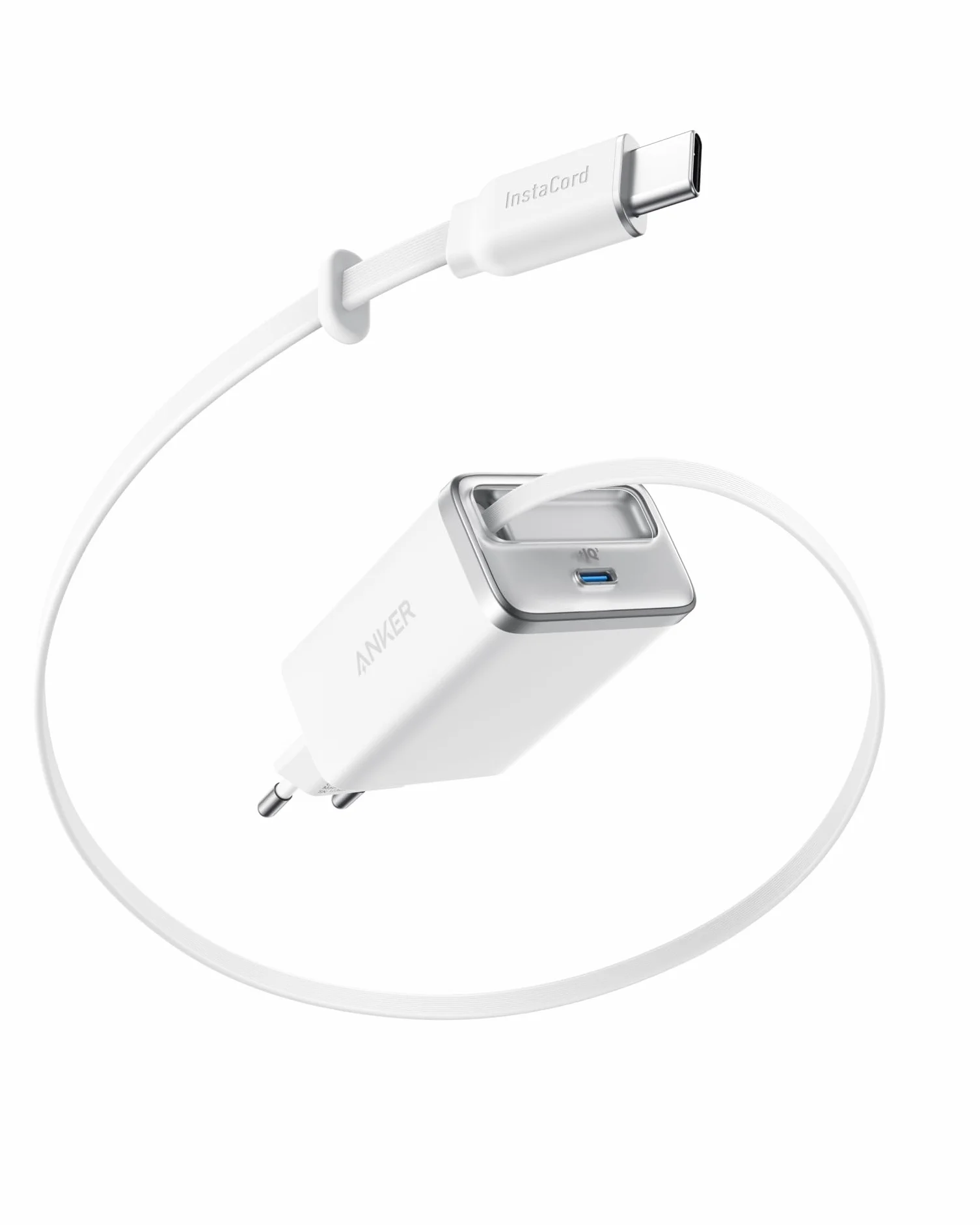 Anker Nano Caricatore iPhone USB C 35W compatto 2 porte cavo retrattile InstaCord integrato compatibile iPhone 16/15/14 iPad Pixel