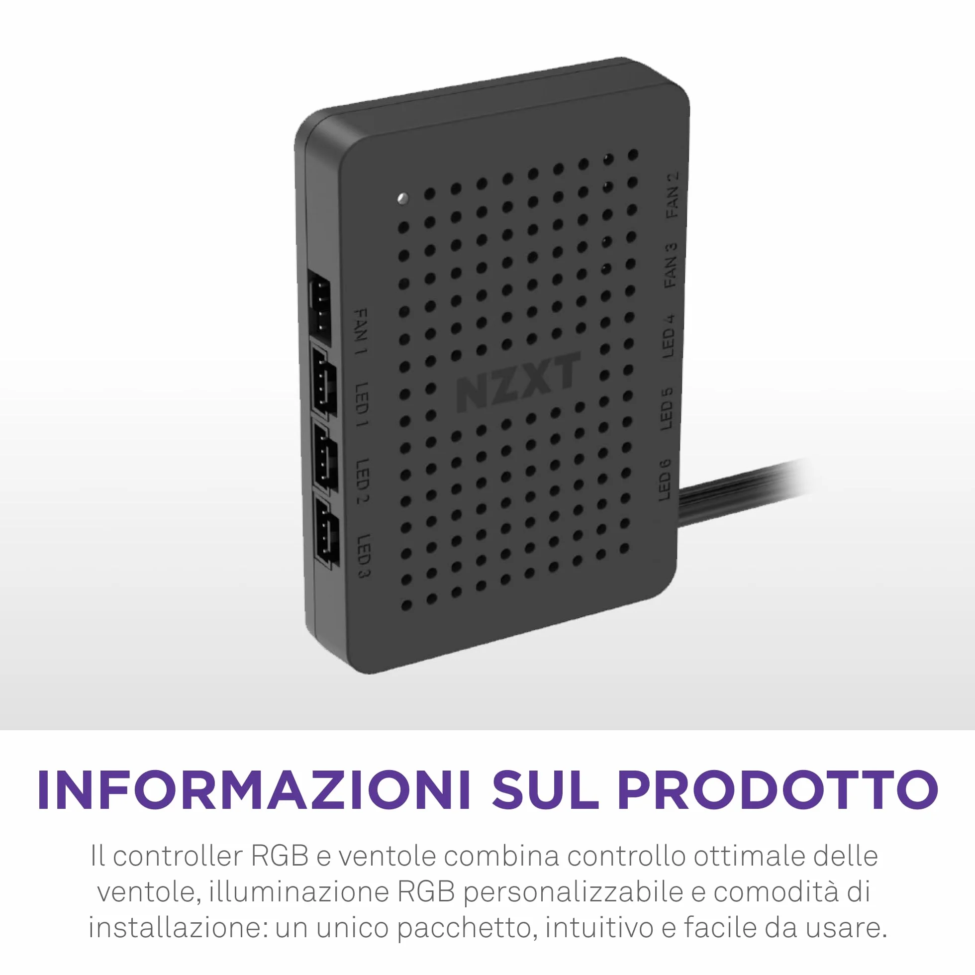 NZXT RGB & Fan Controller - AC-CRFR0-B1-6 canali di illuminazione ARGB - 3 canali ventola - Personalizzazione avanzata dell’illuminazione - Nero