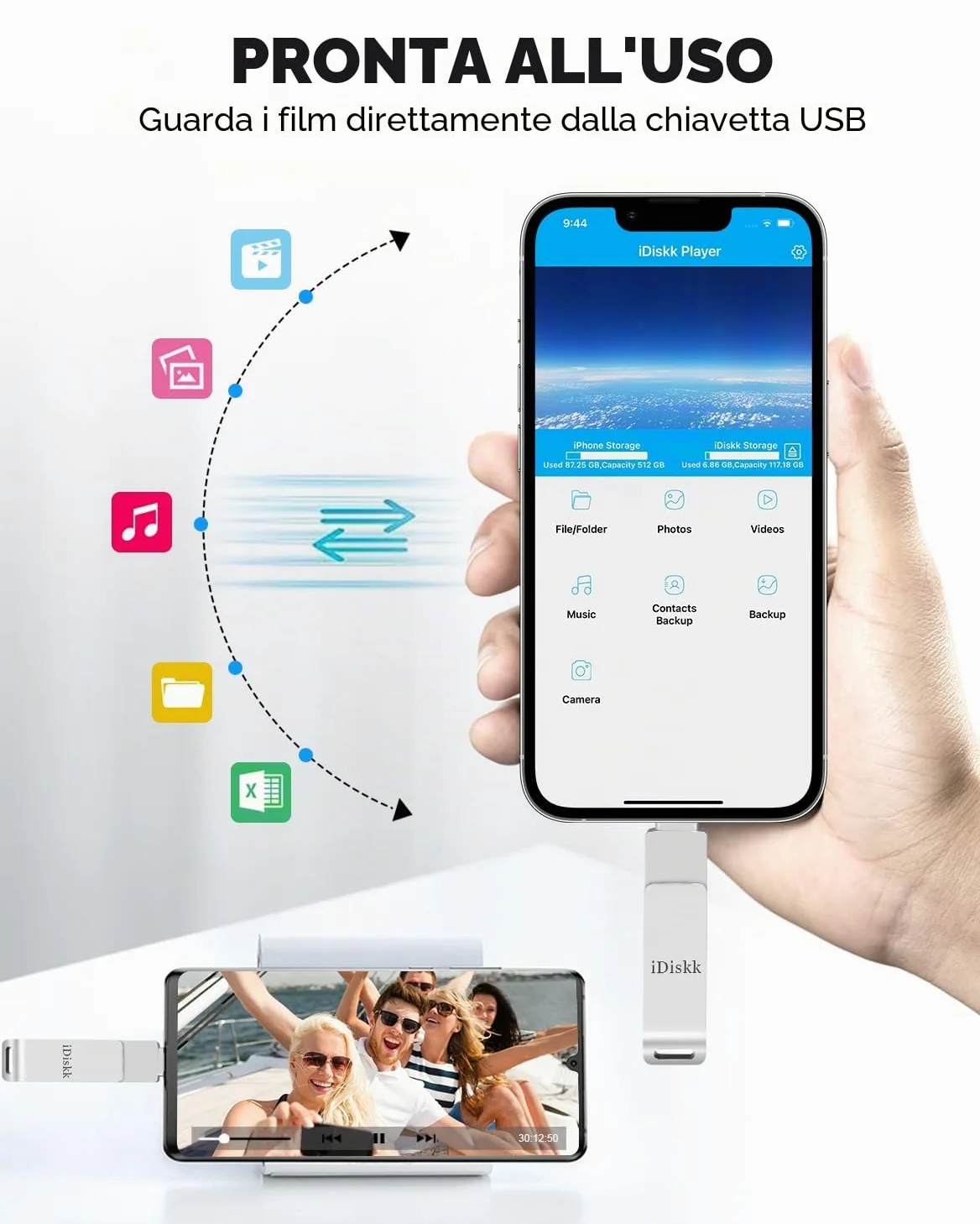 iDiskk 128GB Chiavetta lightning USB per iPhone Chiave fotografica certificata MFi per iPad, pendrive esterna memoria di backup Mac e PC