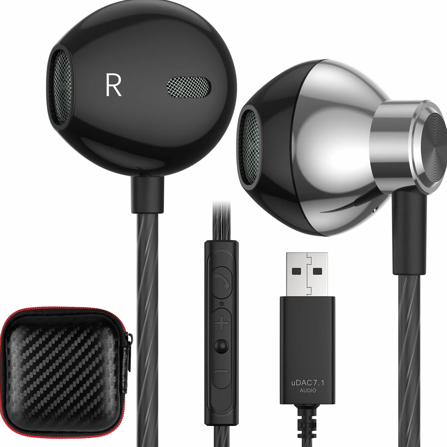 Cuffie USB per Computer,PC Gaming Cuffie con Filo Stereo HiFi Semi In Ear Auricolari PC USB con Microfono Cancellazione del Rumore Controllo del Volume per PS 4/Mac/Laptop/Chromebook/per PS 5/Windows