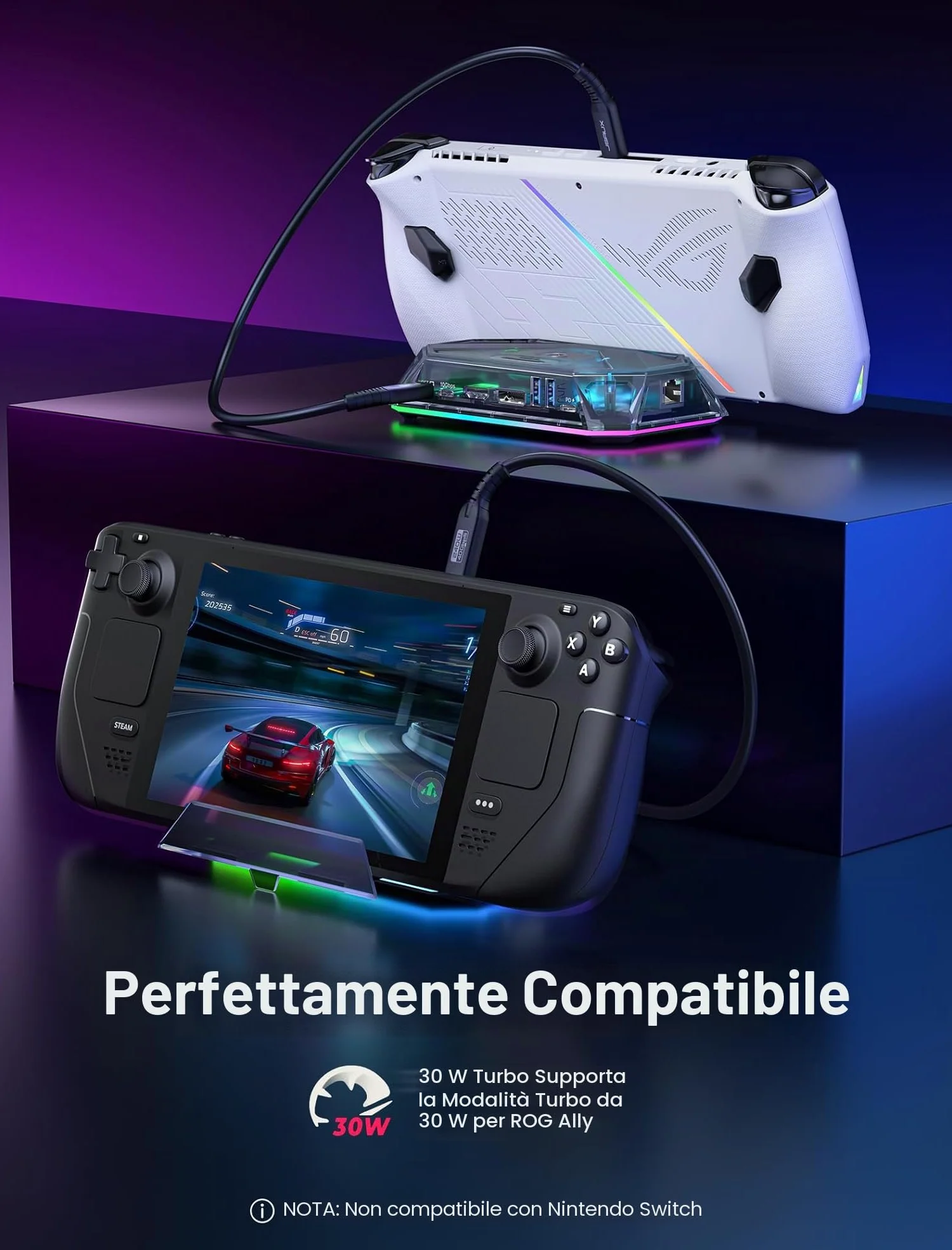 JSAUX RGB Docking Station Compatibile con Steam Deck (OLED)/ROG Ally/Legion Go, Dock Steam Deck 12 in 1 con 4K@120Hz HDMI e DisplayPort Gigabit Etherne USB C 3.2 USB A 3.2, Supporto VRR, ALLM, HDR